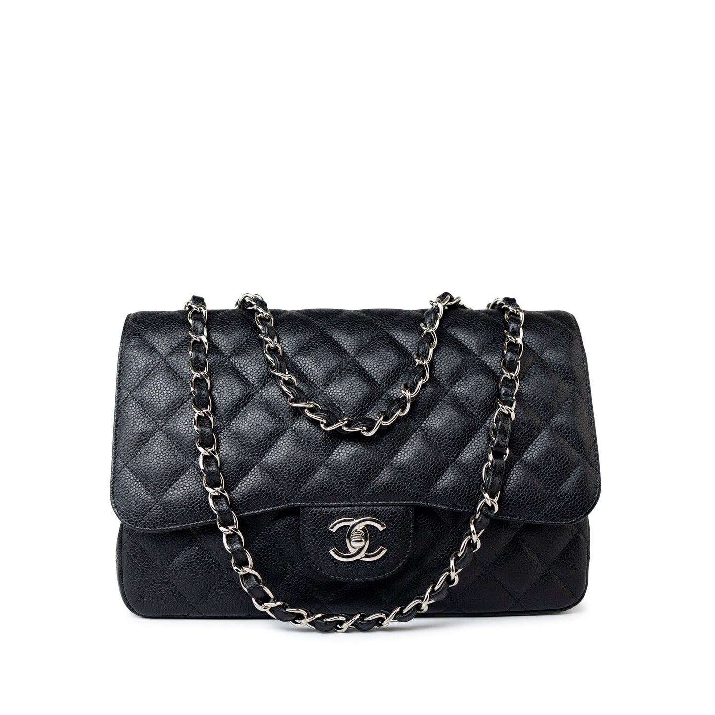 Black Caviar Quilted Jumbo Single Flap Silver Hardware