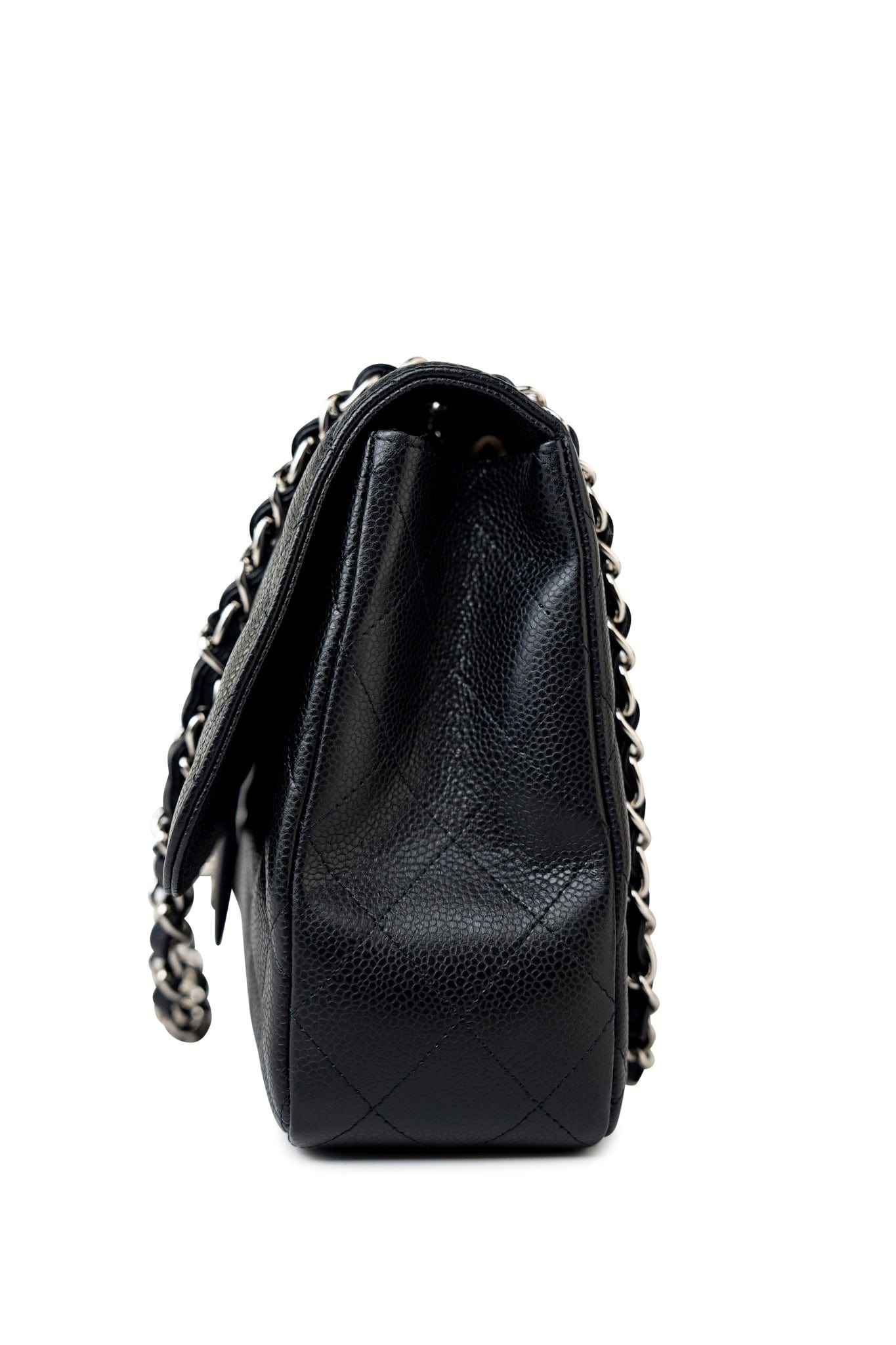 Black Caviar Quilted Jumbo Single Flap Silver Hardware