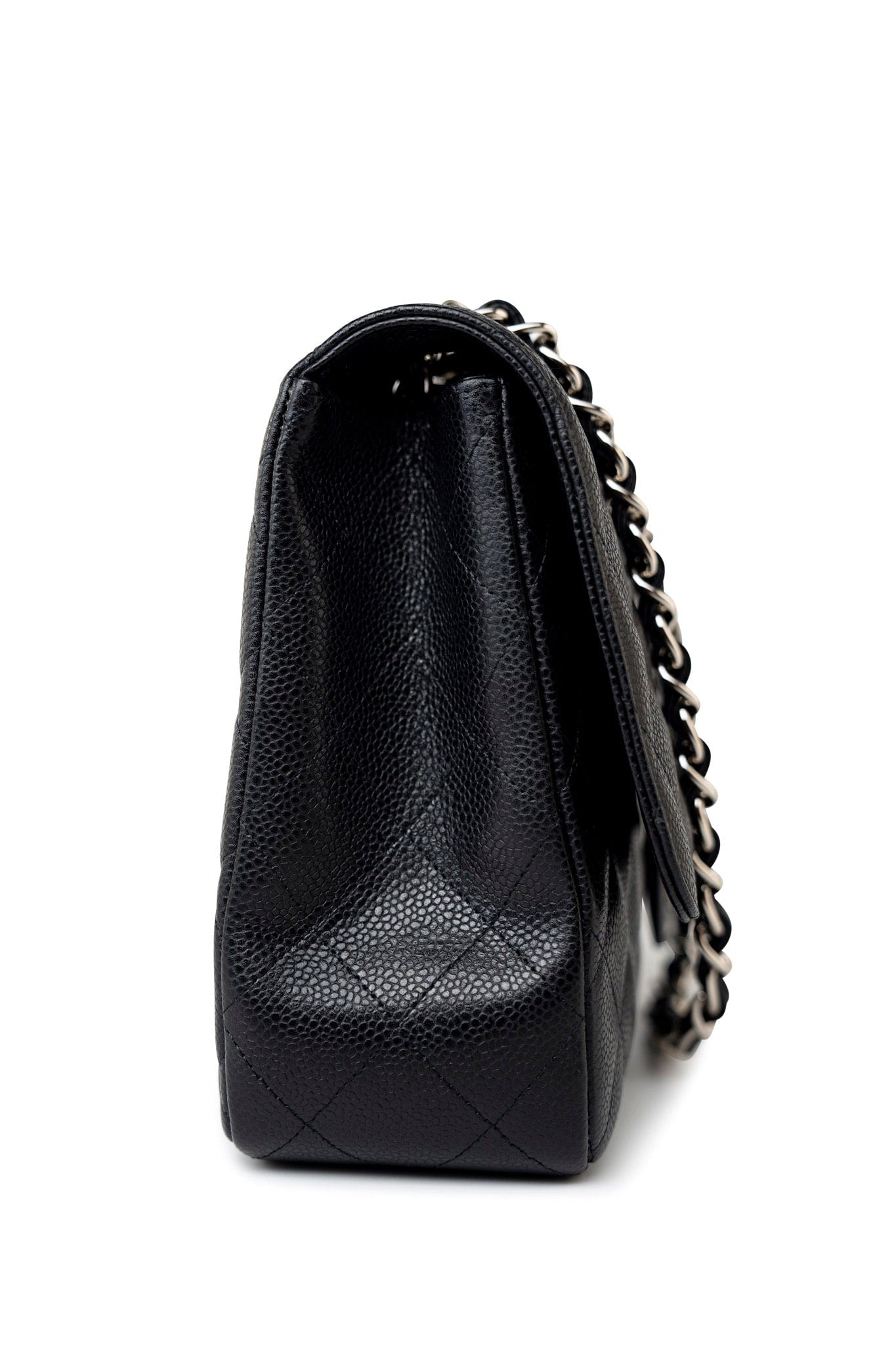 Black Caviar Quilted Jumbo Single Flap Silver Hardware