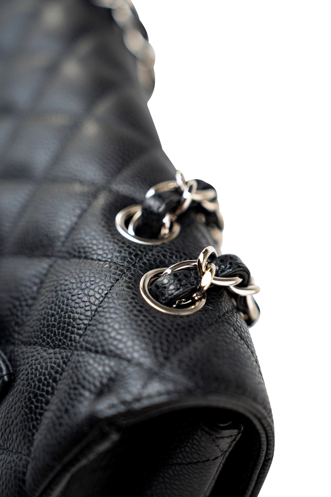 Black Caviar Quilted Jumbo Single Flap Silver Hardware