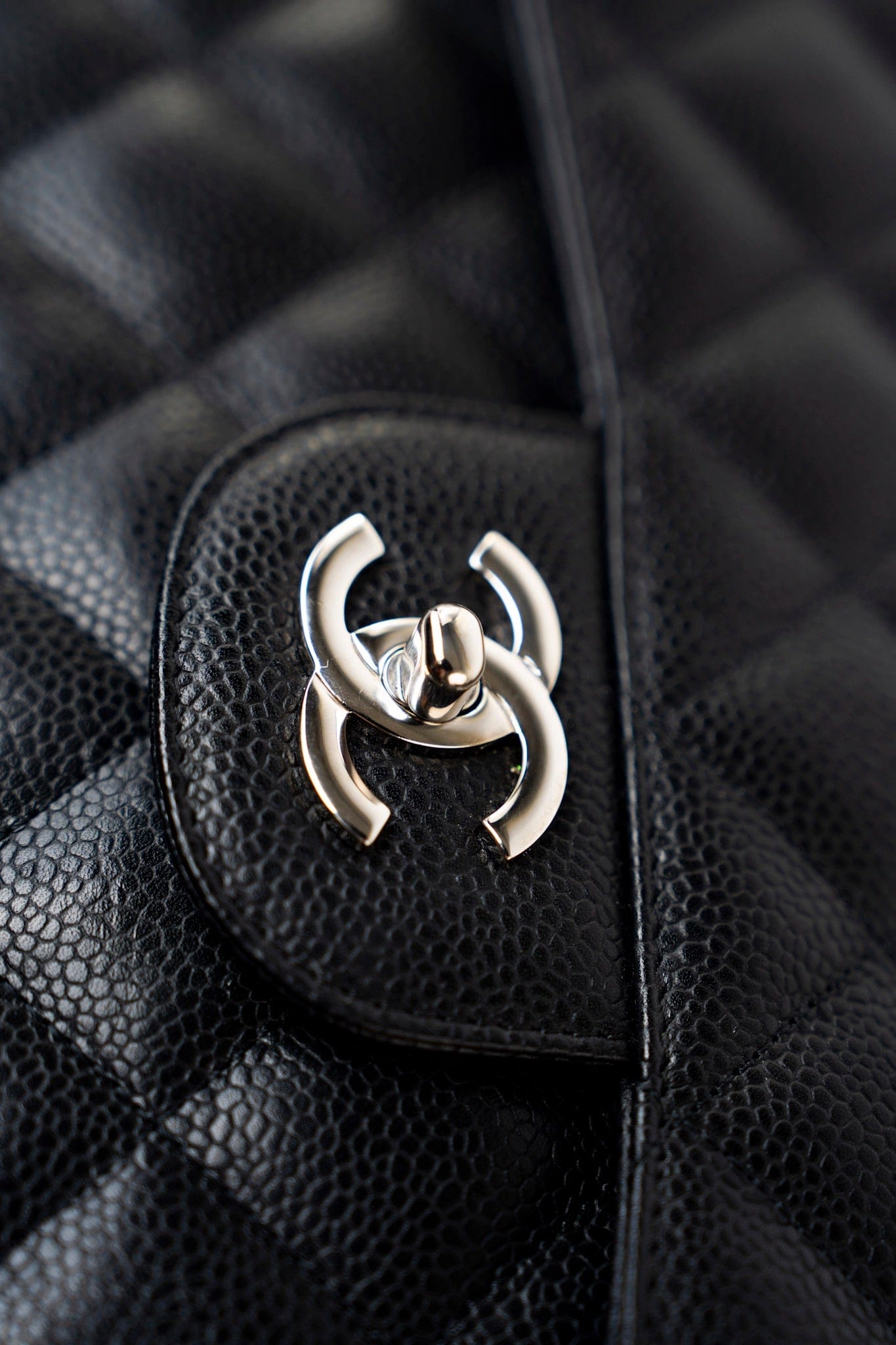 Black Caviar Quilted Jumbo Single Flap Silver Hardware