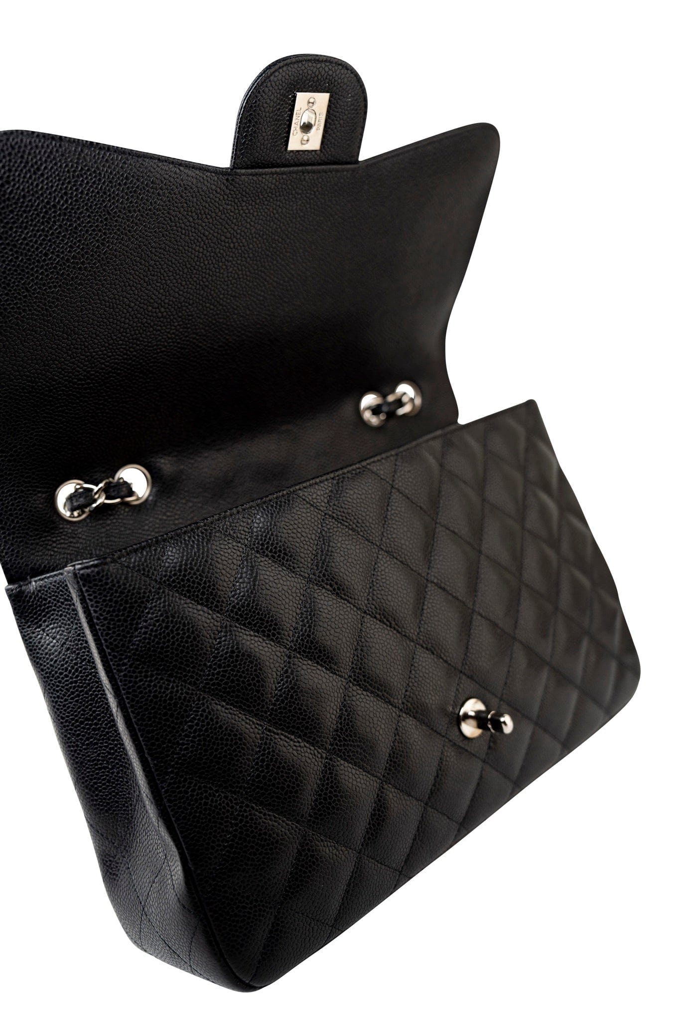 Black Caviar Quilted Jumbo Single Flap Silver Hardware