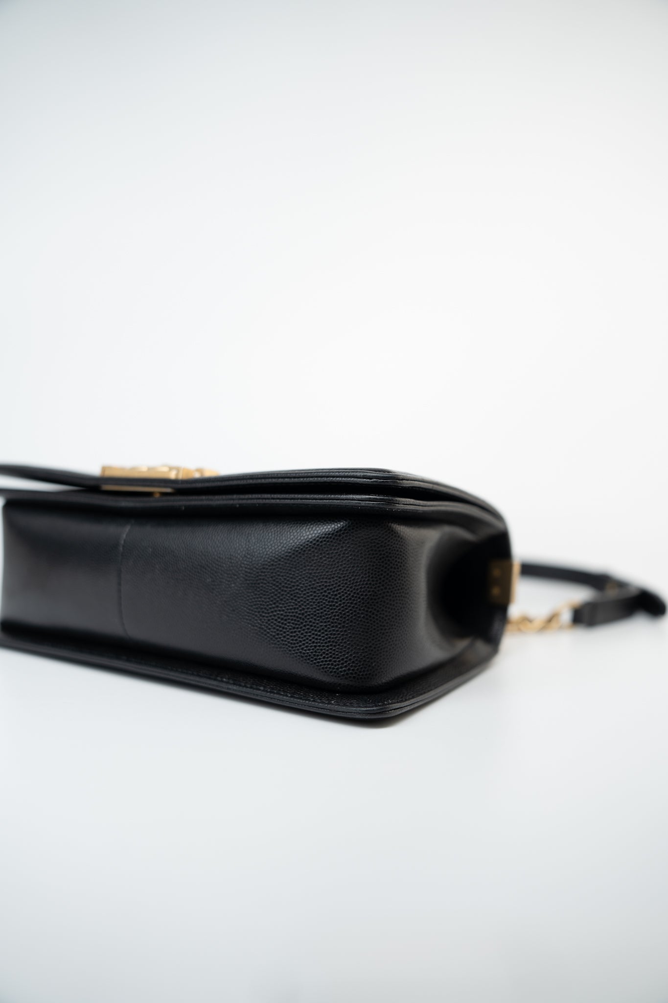 Black Caviar Quilted Old Medium Boy Bag Aged Gold Hardware