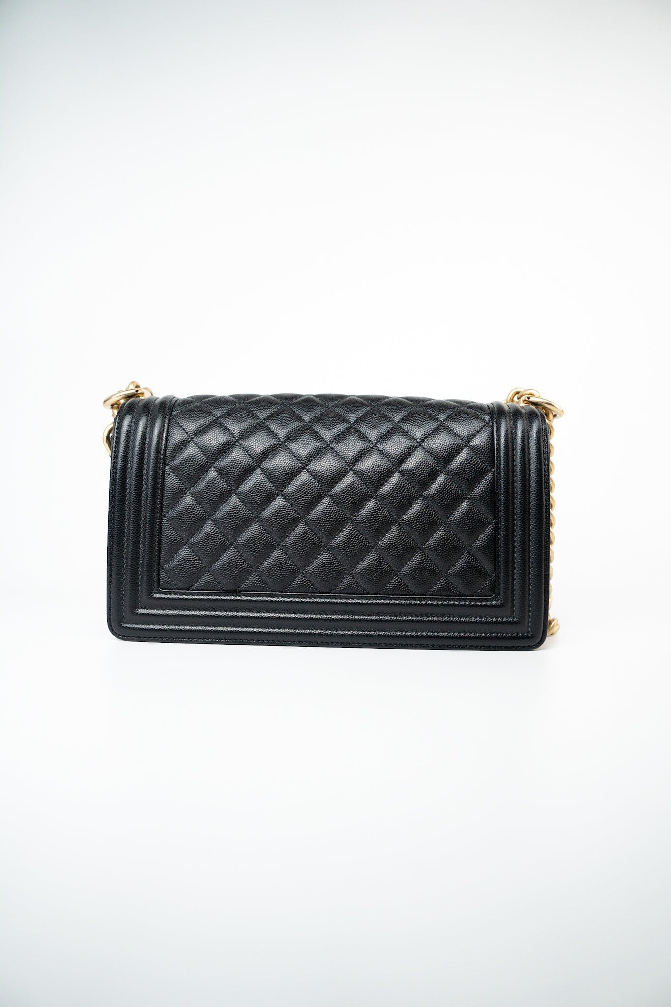 Black Caviar Quilted Old Medium Boy Bag Aged Gold Hardware