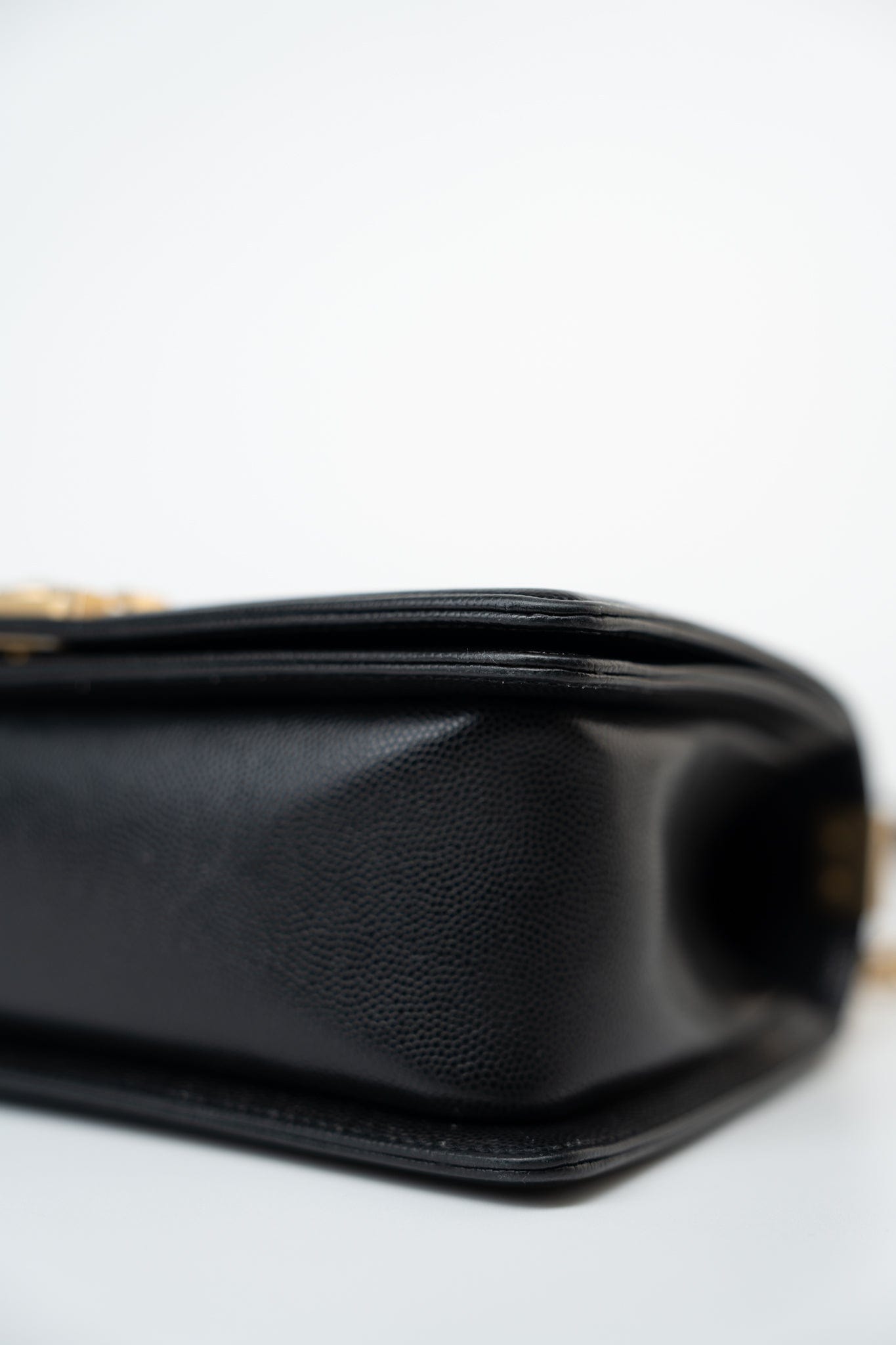 Black Caviar Quilted Old Medium Boy Bag Aged Gold Hardware