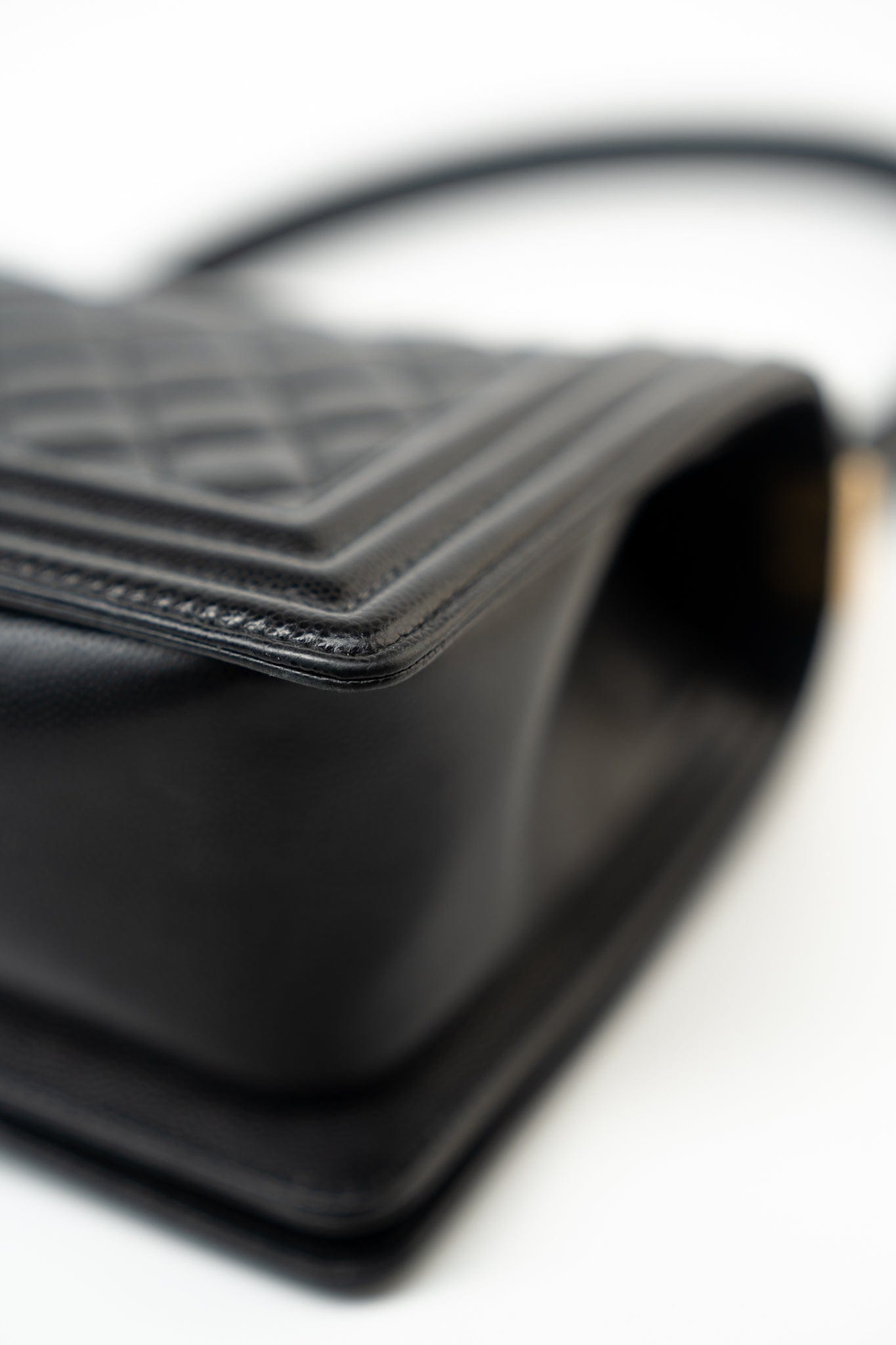 Black Caviar Quilted Old Medium Boy Bag Aged Gold Hardware