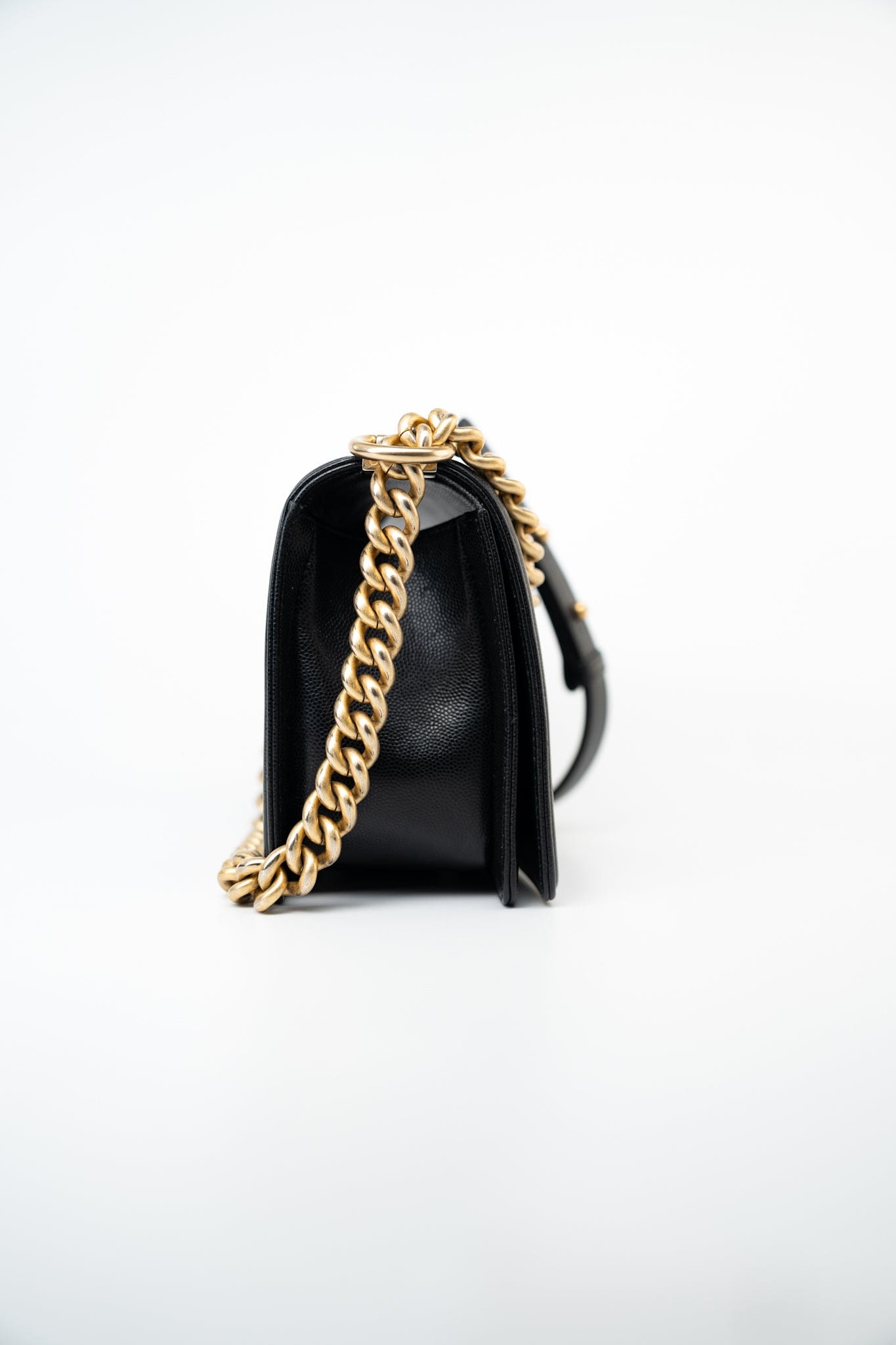 Black Caviar Quilted Old Medium Boy Bag Aged Gold Hardware