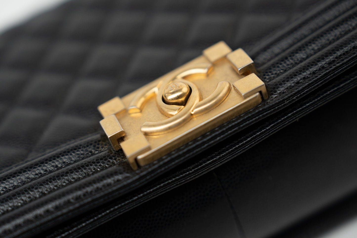 Black Caviar Quilted Old Medium Boy Bag Aged Gold Hardware