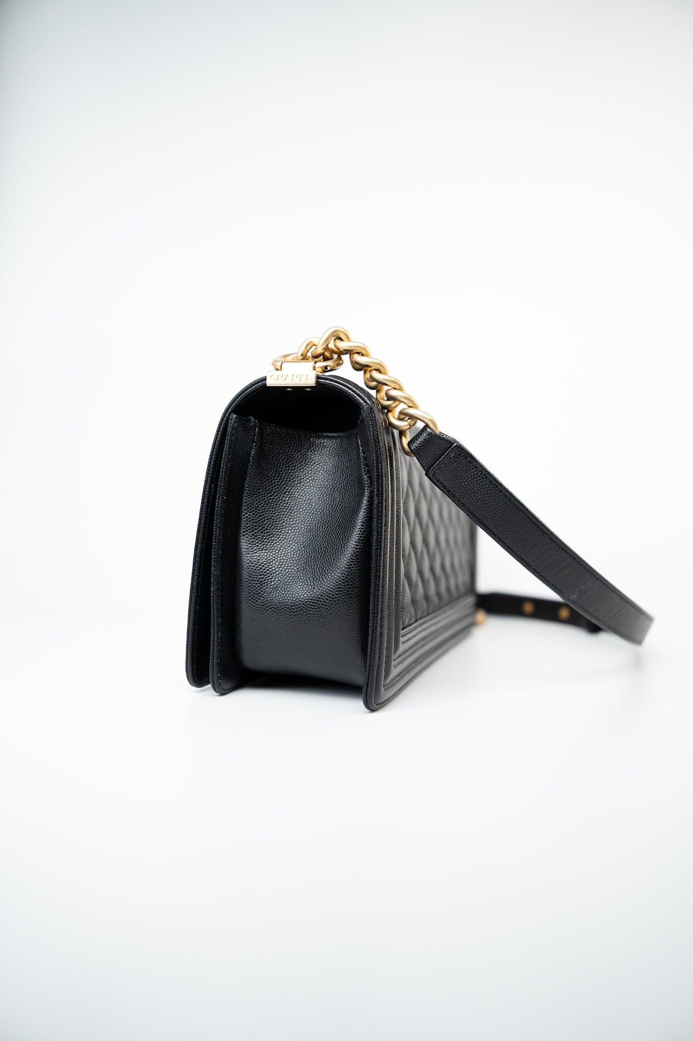 Black Caviar Quilted Old Medium Boy Bag Aged Gold Hardware