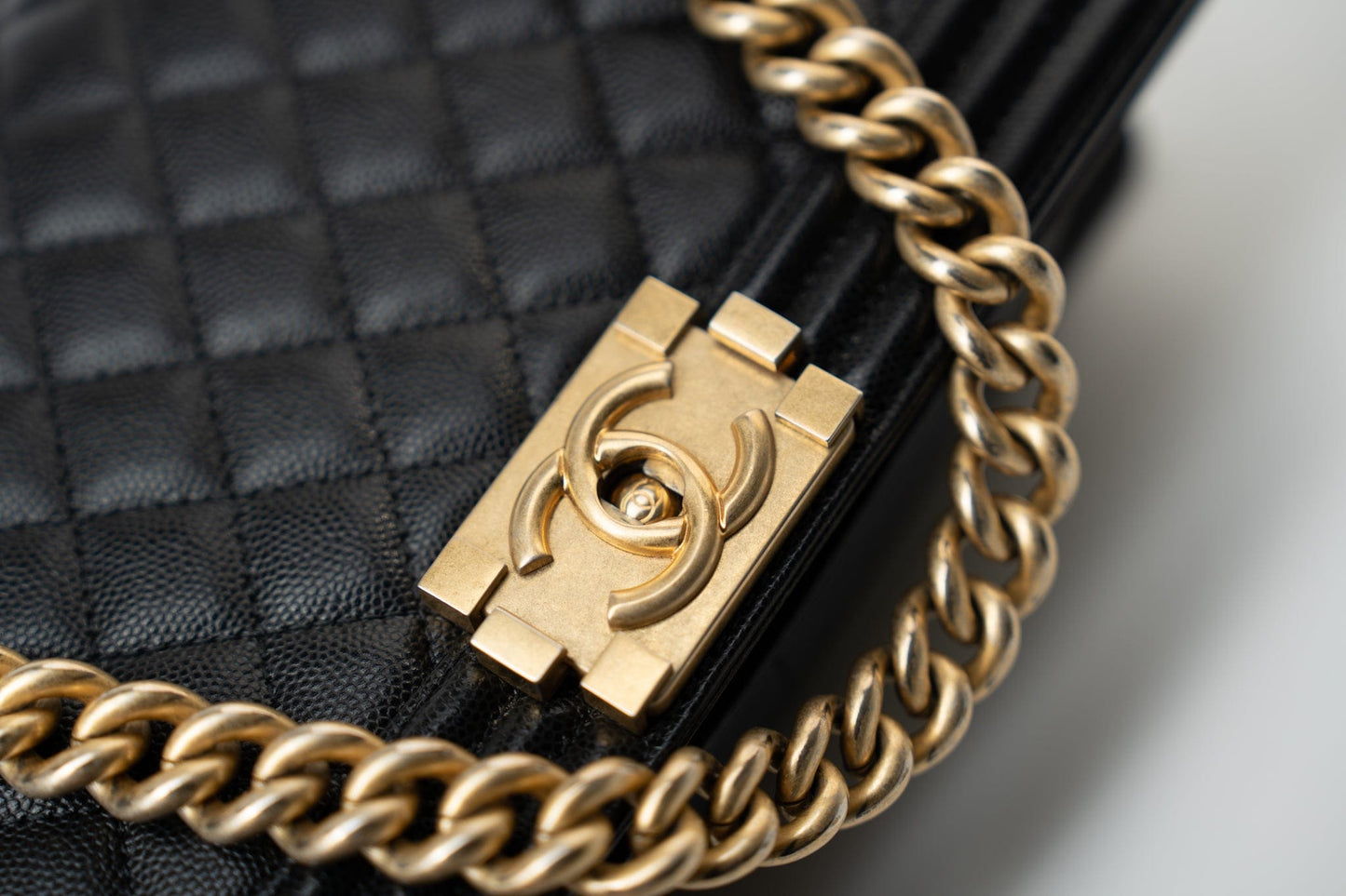 Black Caviar Quilted Old Medium Boy Bag Aged Gold Hardware
