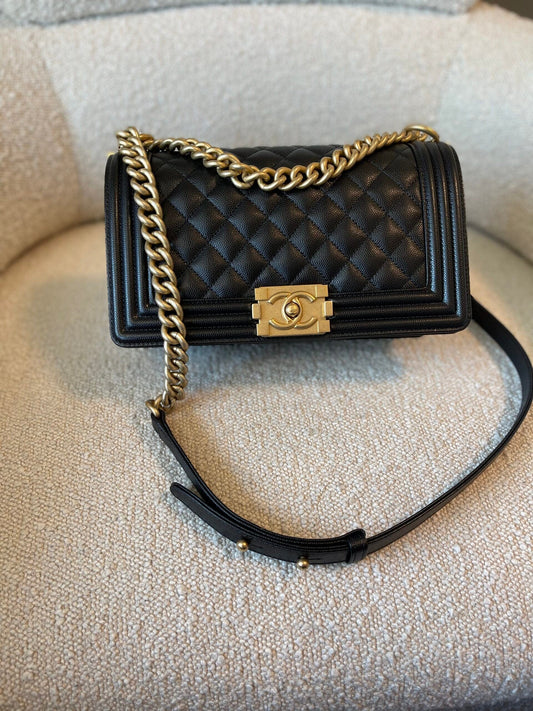 Black Caviar Quilted Old Medium Boy Bag AGHW