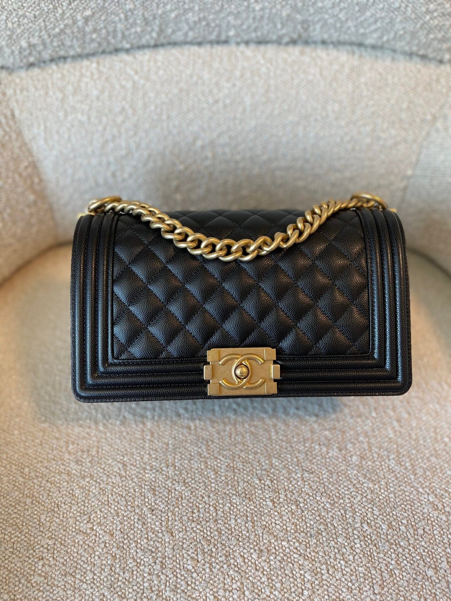 Black Caviar Quilted Old Medium Boy Bag AGHW