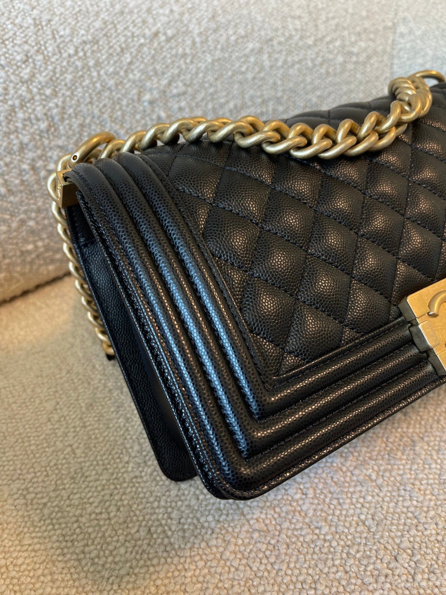 Black Caviar Quilted Old Medium Boy Bag AGHW