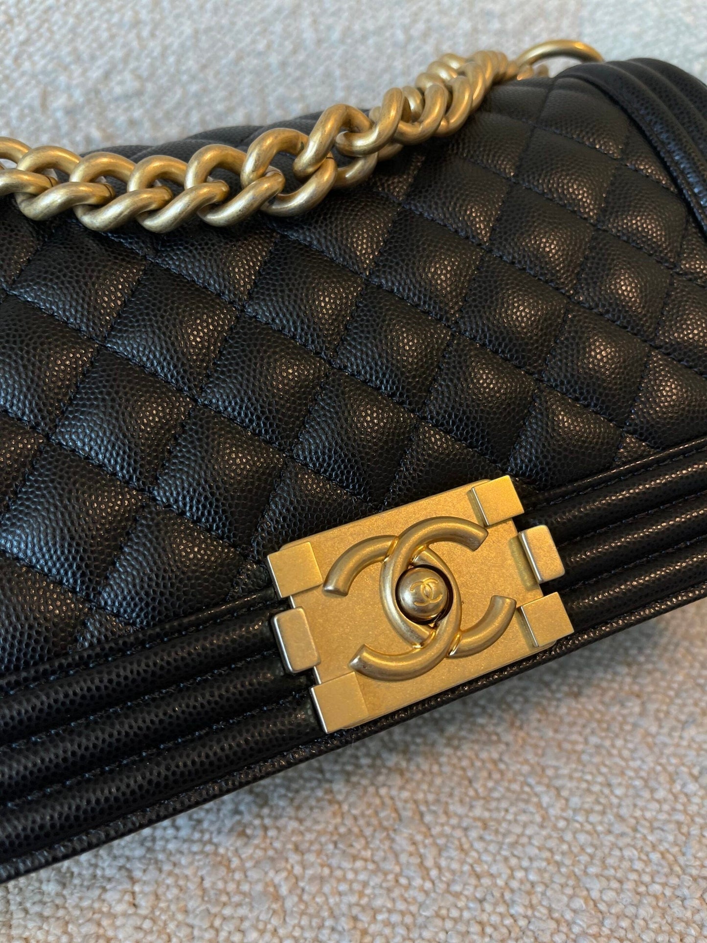 Black Caviar Quilted Old Medium Boy Bag AGHW