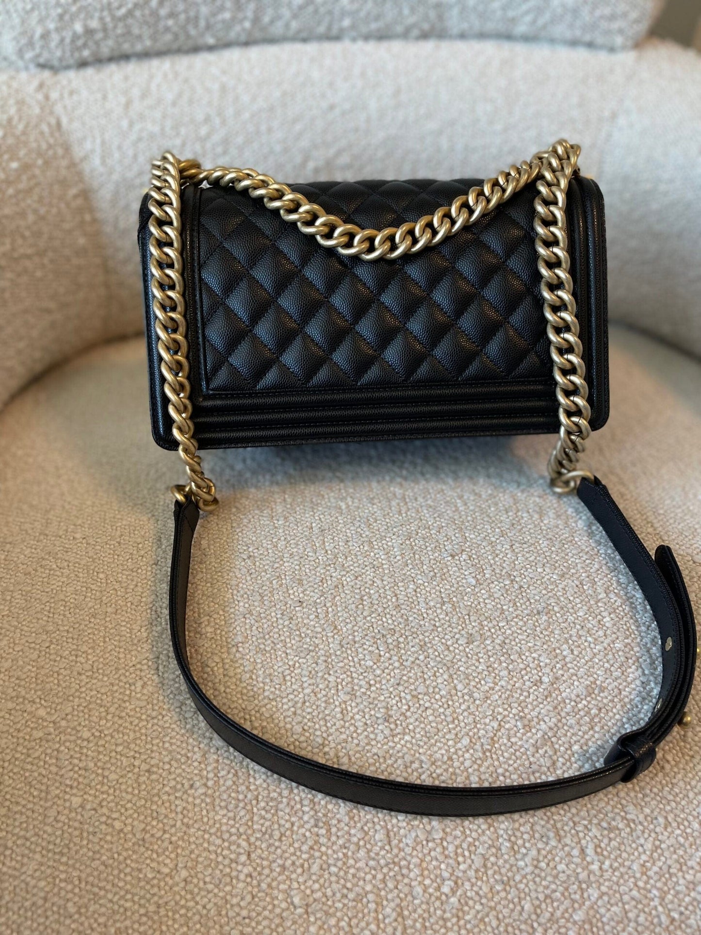 Black Caviar Quilted Old Medium Boy Bag AGHW