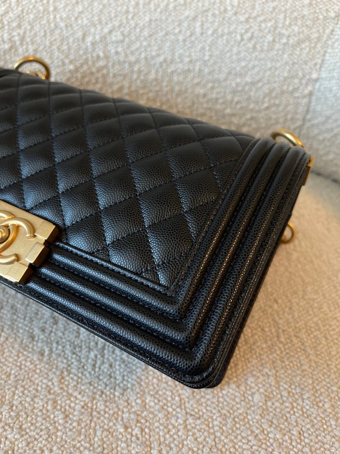 Black Caviar Quilted Old Medium Boy Bag AGHW