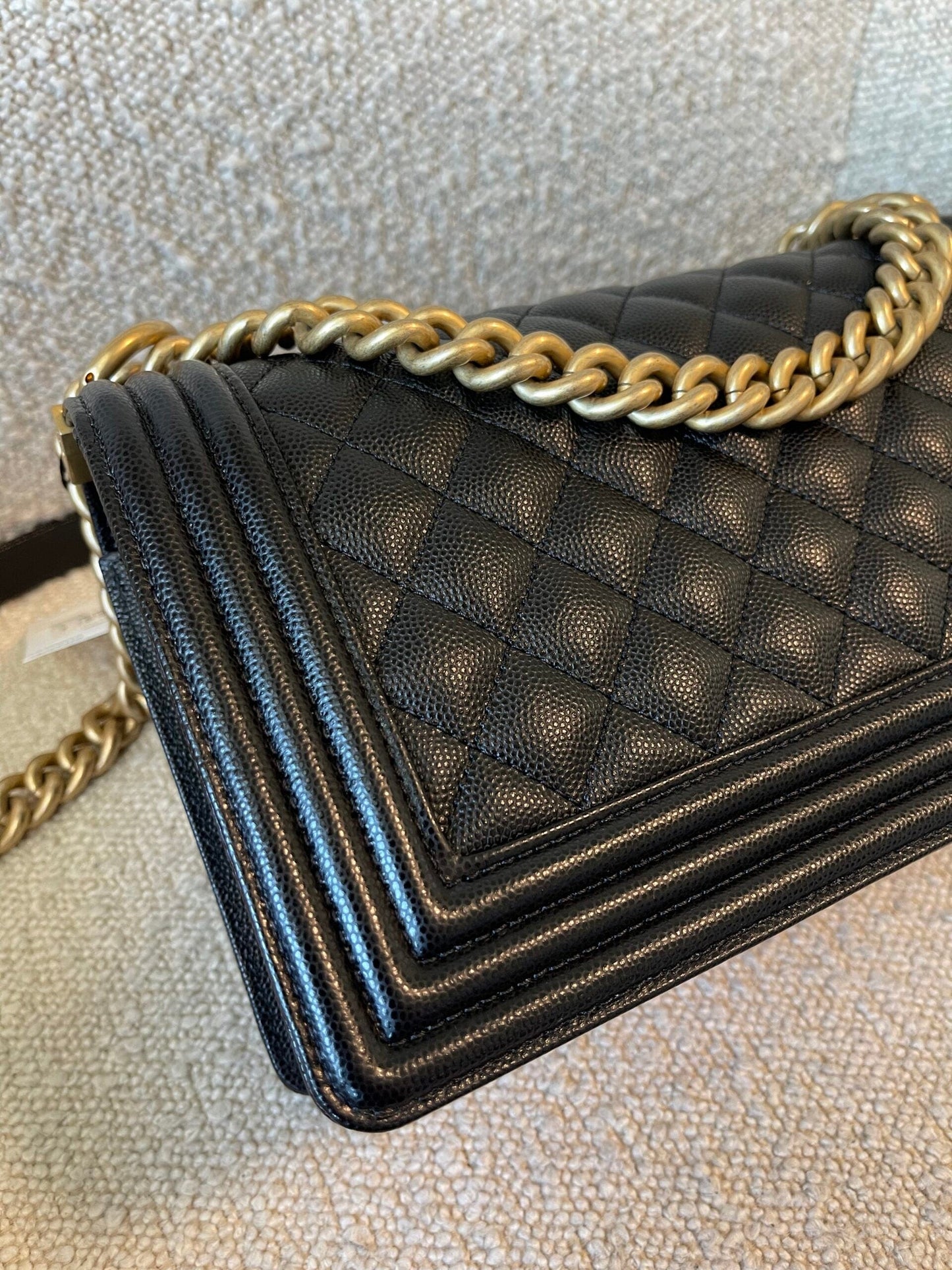Black Caviar Quilted Old Medium Boy Bag AGHW
