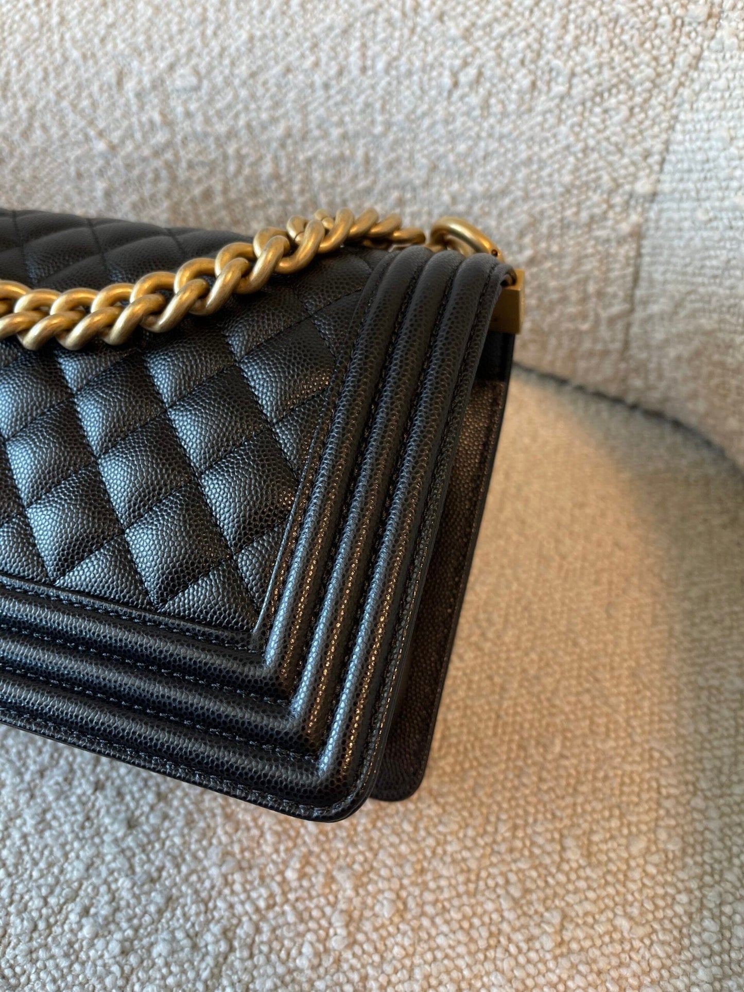 Black Caviar Quilted Old Medium Boy Bag AGHW