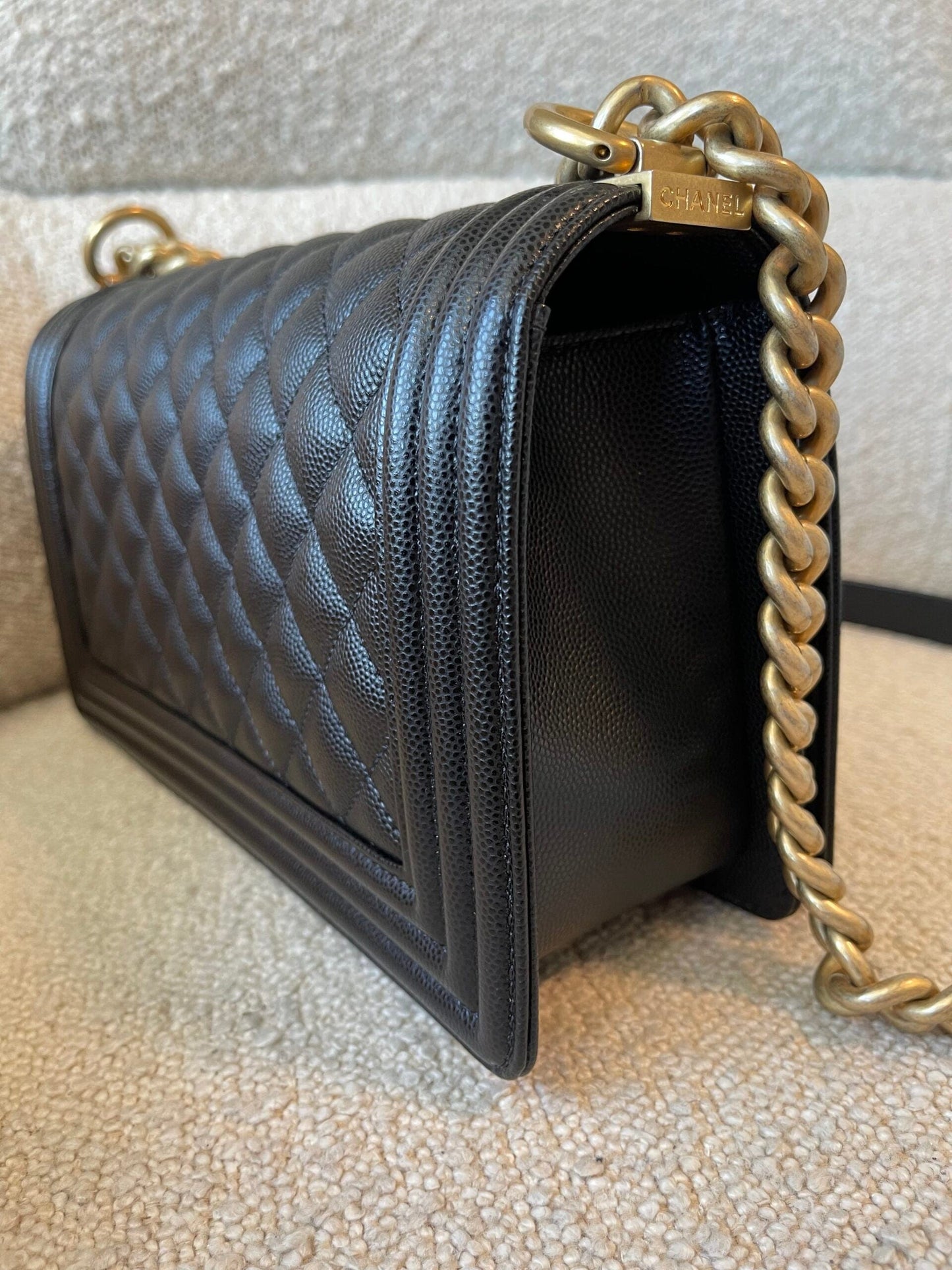 Black Caviar Quilted Old Medium Boy Bag AGHW
