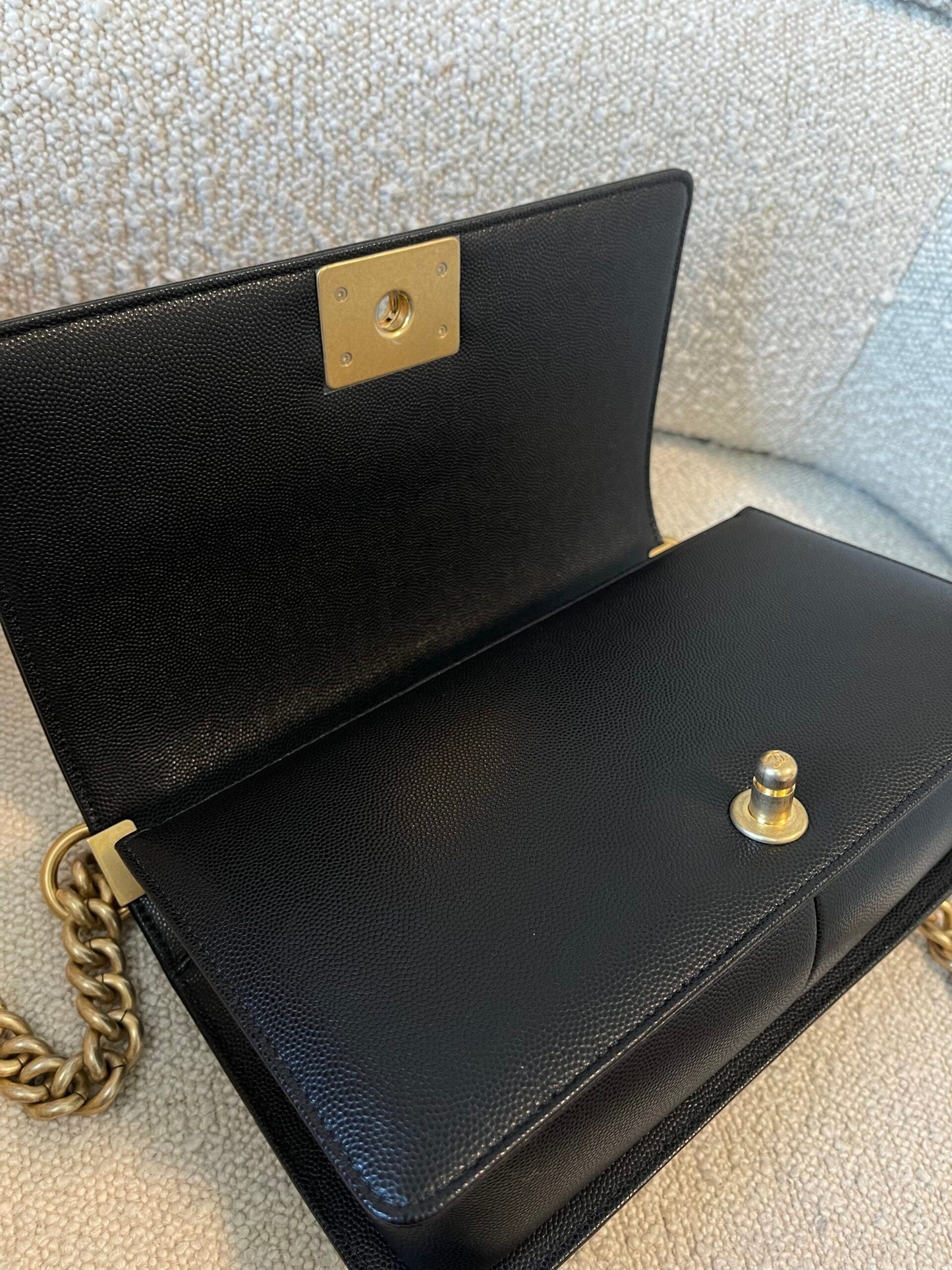 Black Caviar Quilted Old Medium Boy Bag AGHW