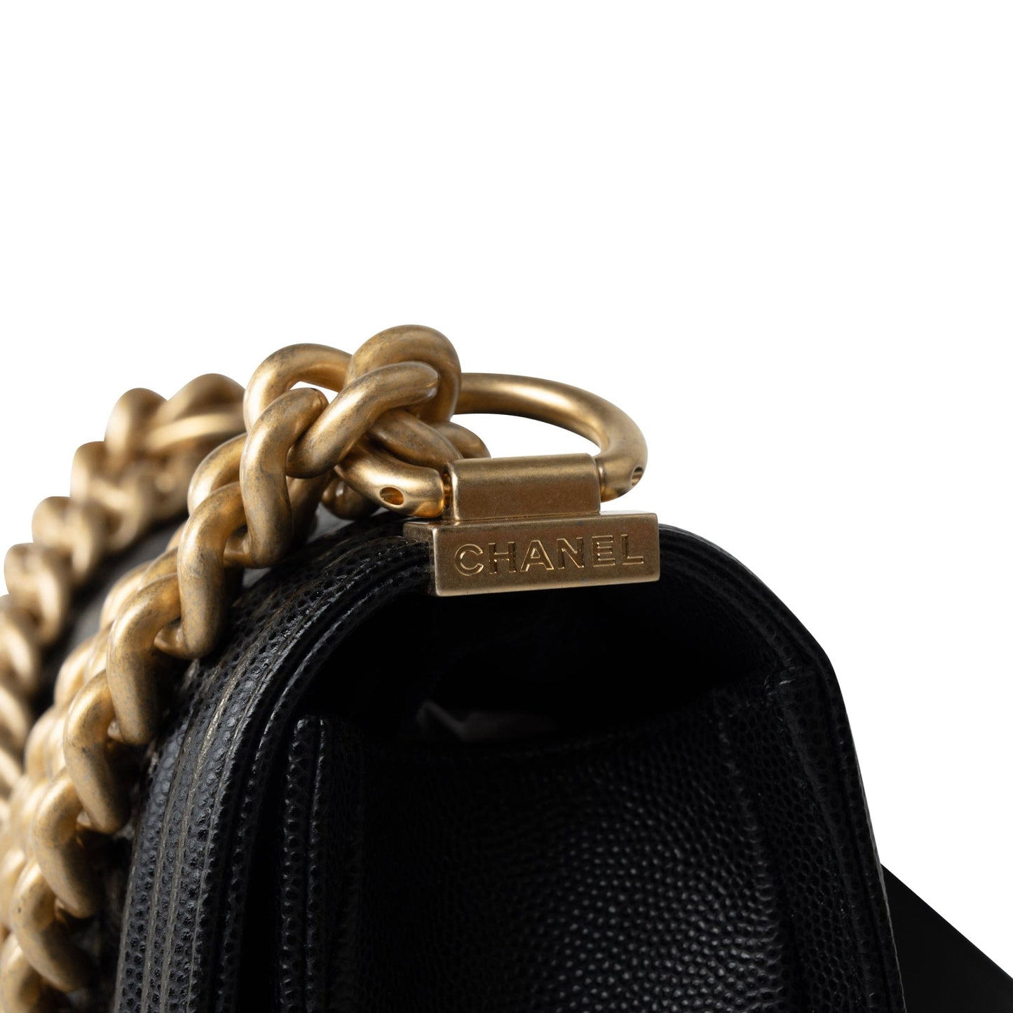 Black Caviar Quilted Small Boy Bag Antique Gold Hardware