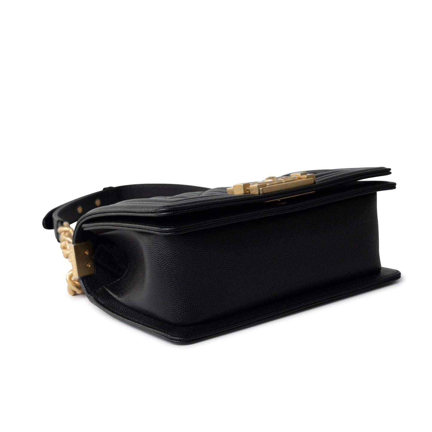 Black Caviar Quilted Small Boy Bag Antique Gold Hardware