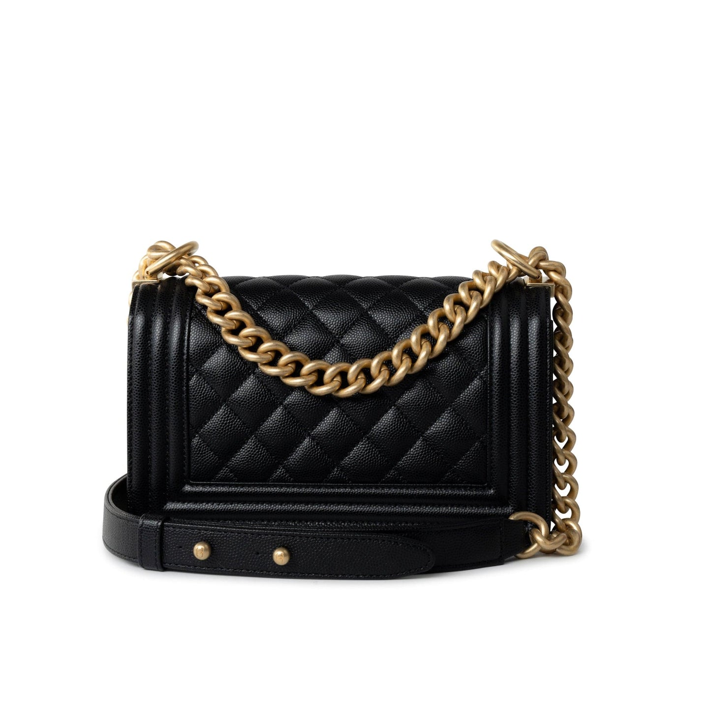 Black Caviar Quilted Small Boy Bag Antique Gold Hardware