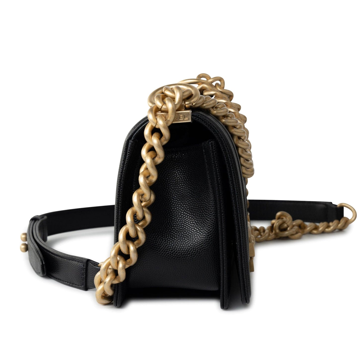 Black Caviar Quilted Small Boy Bag Antique Gold Hardware