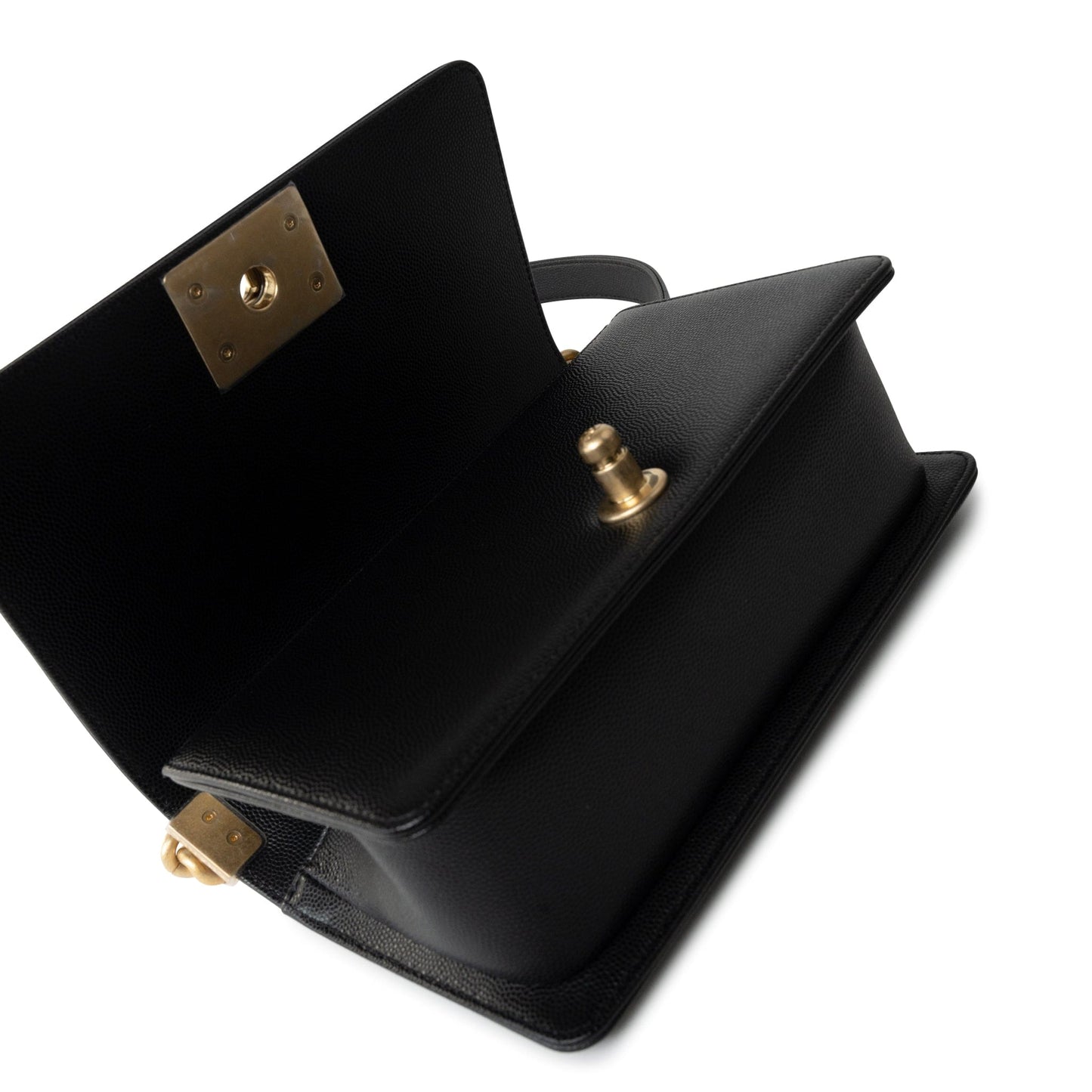 Black Caviar Quilted Small Boy Bag Antique Gold Hardware