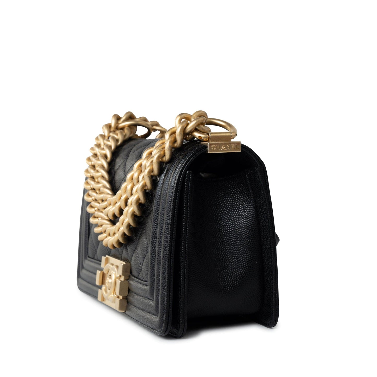 Black Caviar Quilted Small Boy Bag Antique Gold Hardware