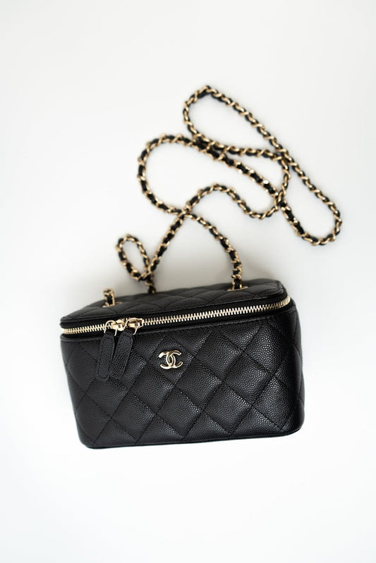 Black Caviar Quilted Small Vanity Case LGHW