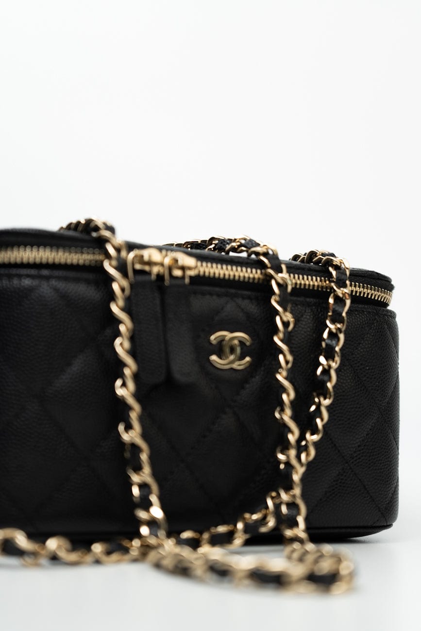 Black Caviar Quilted Small Vanity Case LGHW
