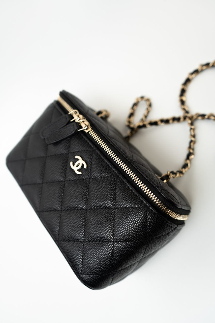 Black Caviar Quilted Small Vanity Case LGHW
