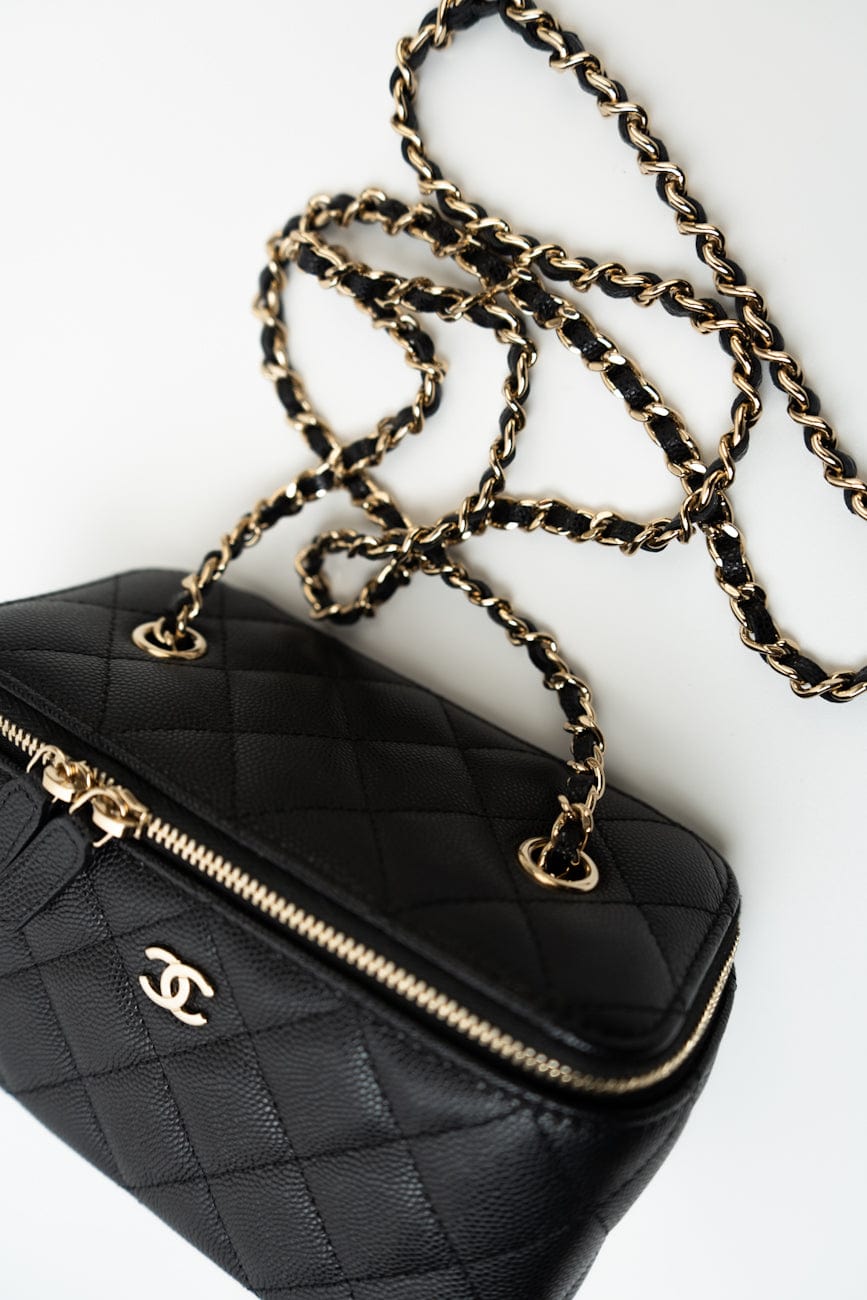 Black Caviar Quilted Small Vanity Case LGHW