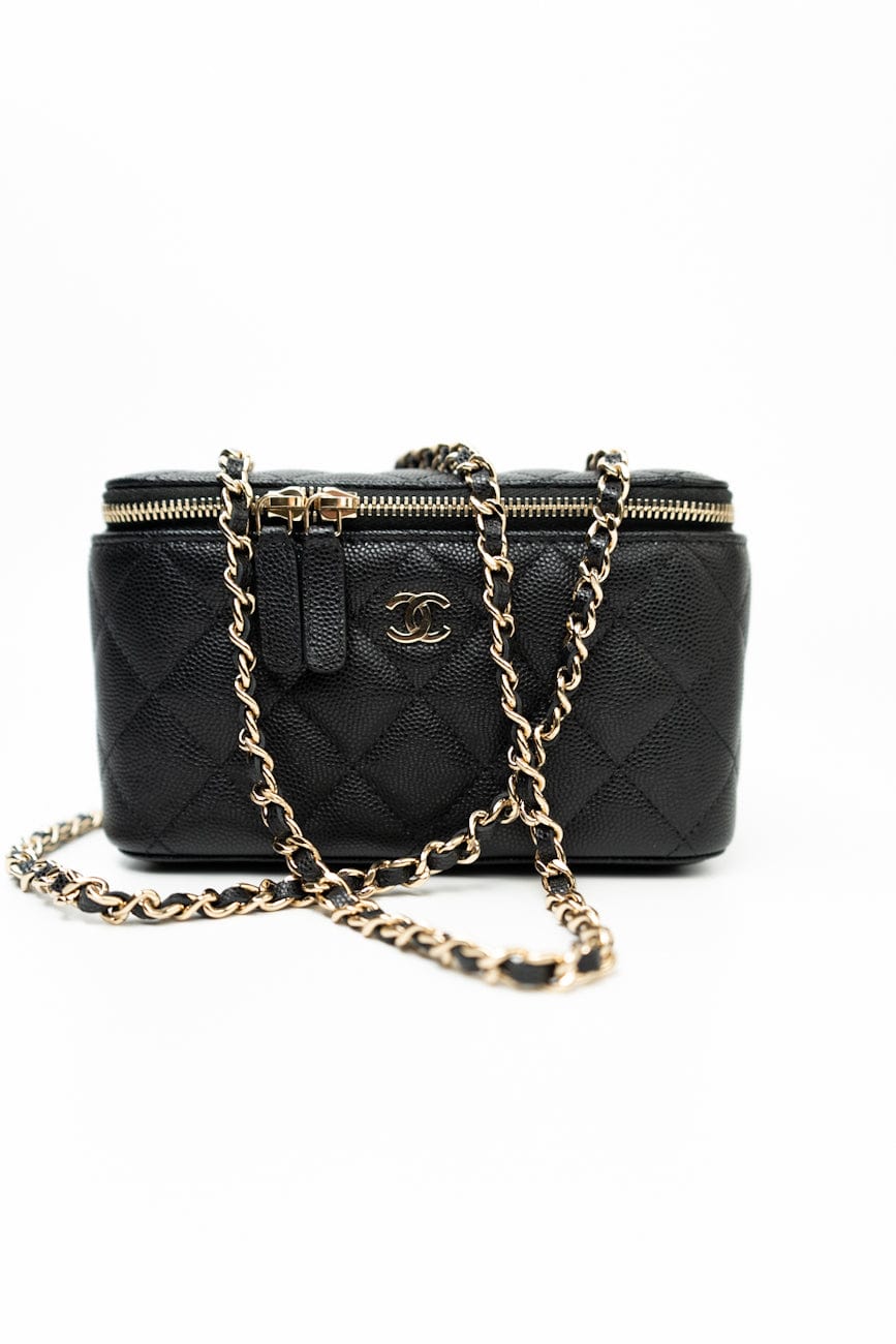 Black Caviar Quilted Small Vanity Case LGHW