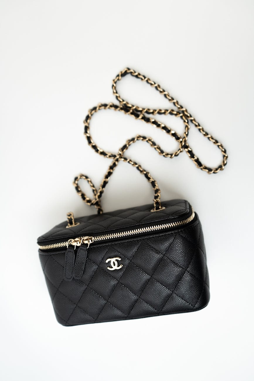 Black Caviar Quilted Small Vanity Case LGHW
