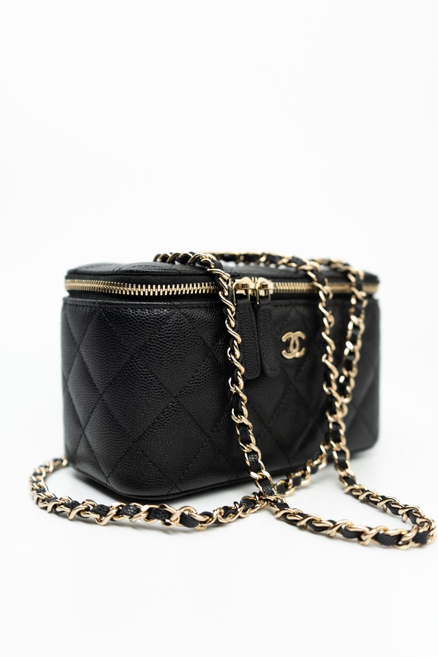 Black Caviar Quilted Small Vanity Case LGHW