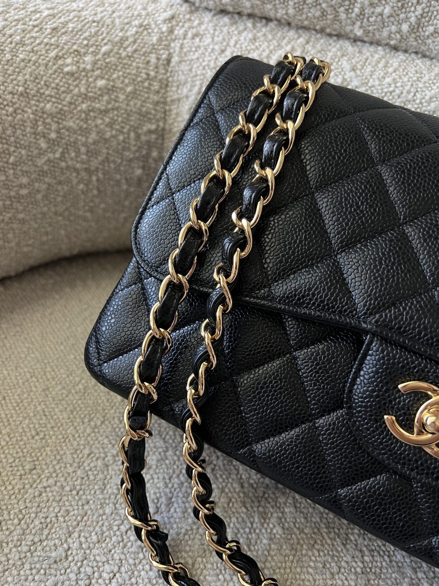 Chanel Black Caviar Quilted Jumbo Classic Flap GHW