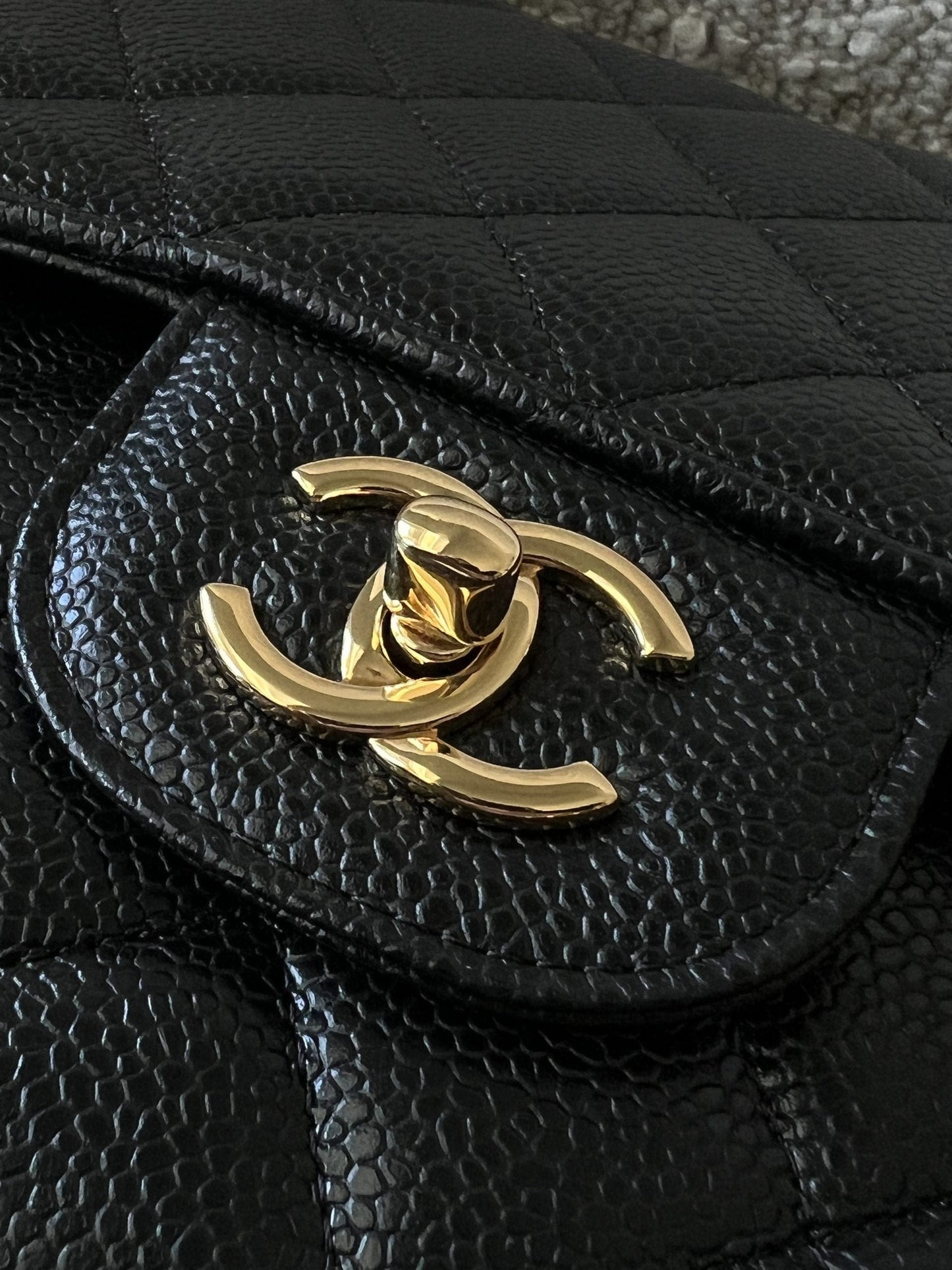 Chanel Black Caviar Quilted Jumbo Classic Flap GHW