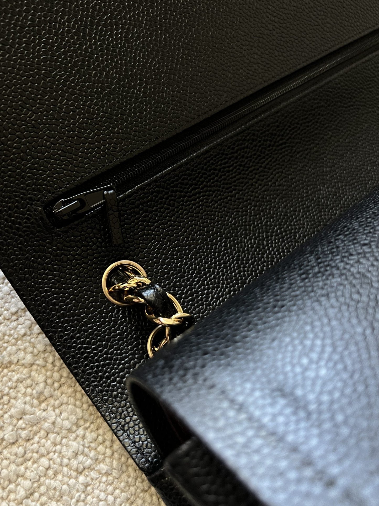 Chanel Black Caviar Quilted Jumbo Classic Flap GHW