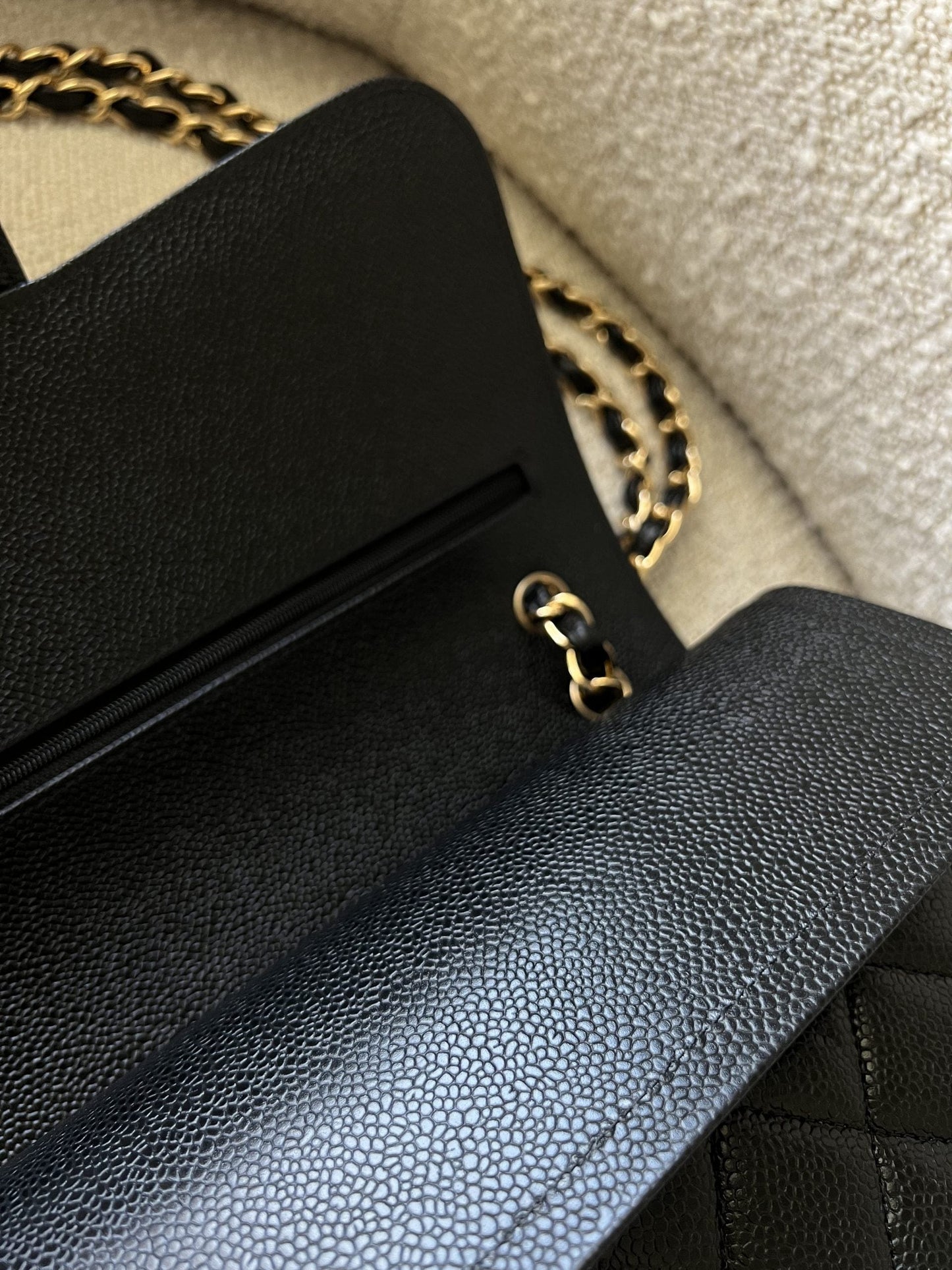 Chanel Black Caviar Quilted Jumbo Classic Flap GHW