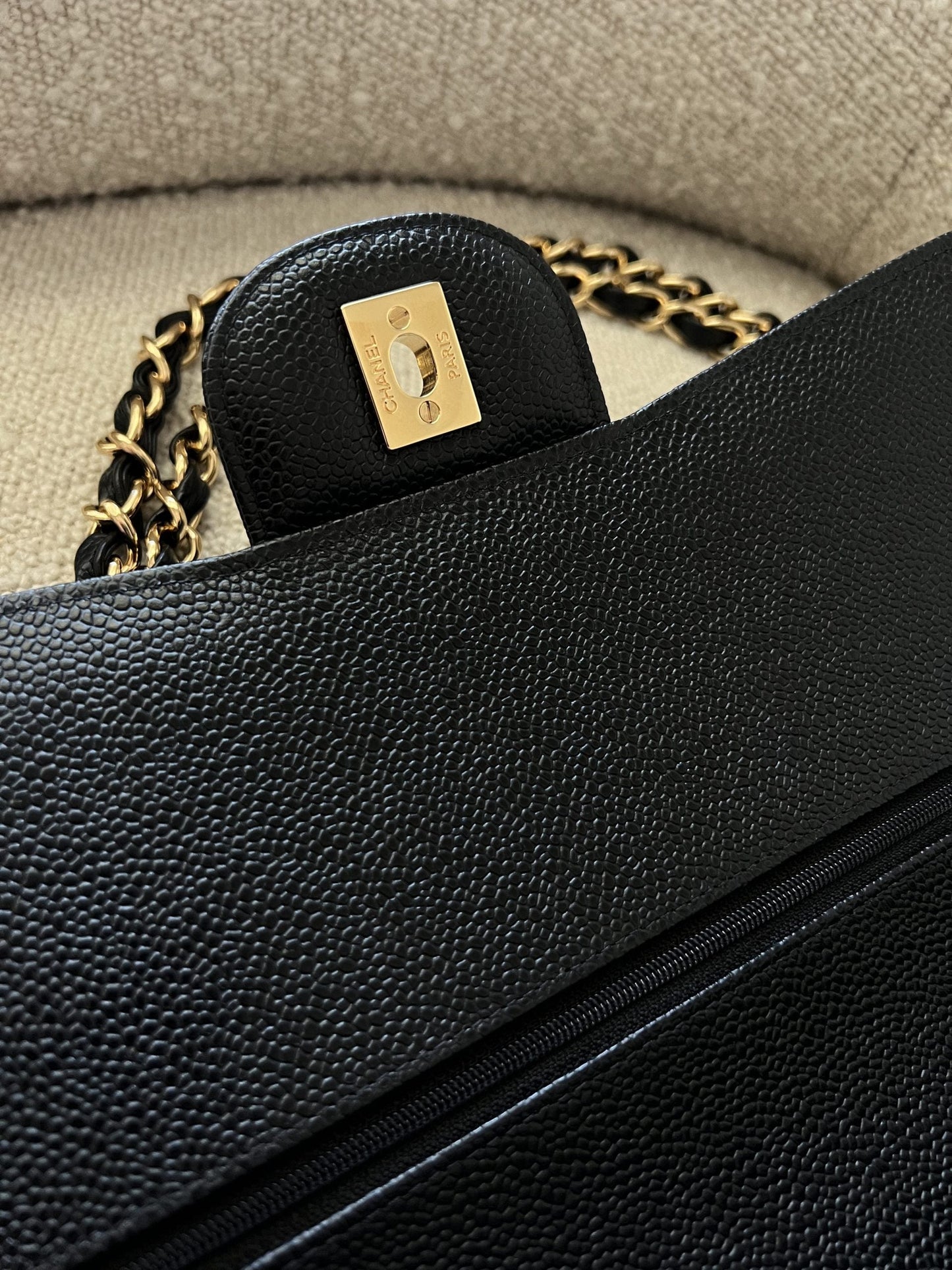 Chanel Black Caviar Quilted Jumbo Classic Flap GHW