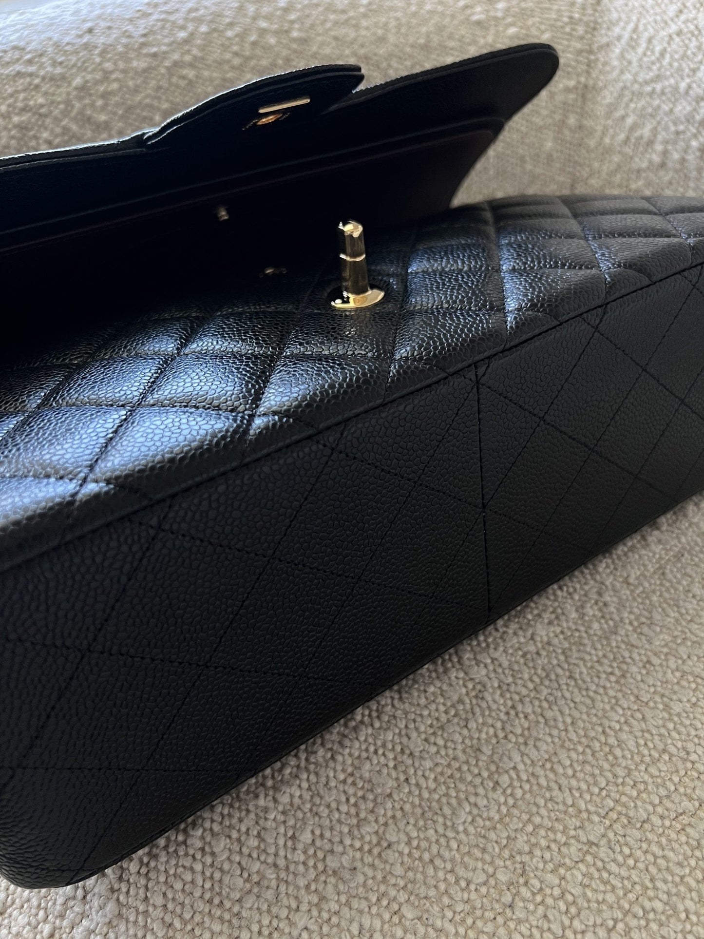 Chanel Black Caviar Quilted Jumbo Classic Flap GHW