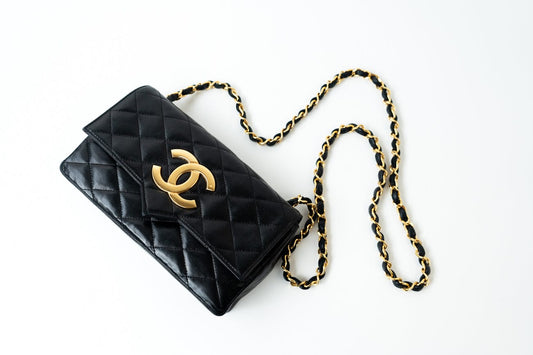 Chanel Vintage Black Lambskin Quilted Beak Tip Single Flap Bag