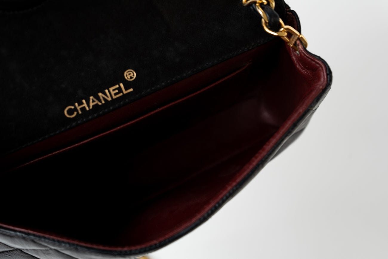 Chanel Vintage Black Lambskin Quilted Beak Tip Single Flap Bag