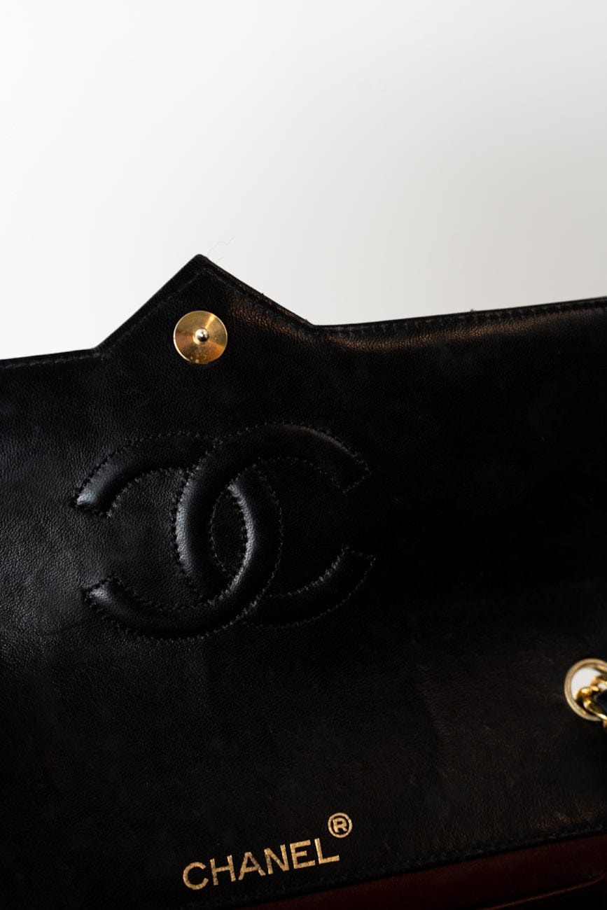 Chanel Vintage Black Lambskin Quilted Beak Tip Single Flap Bag