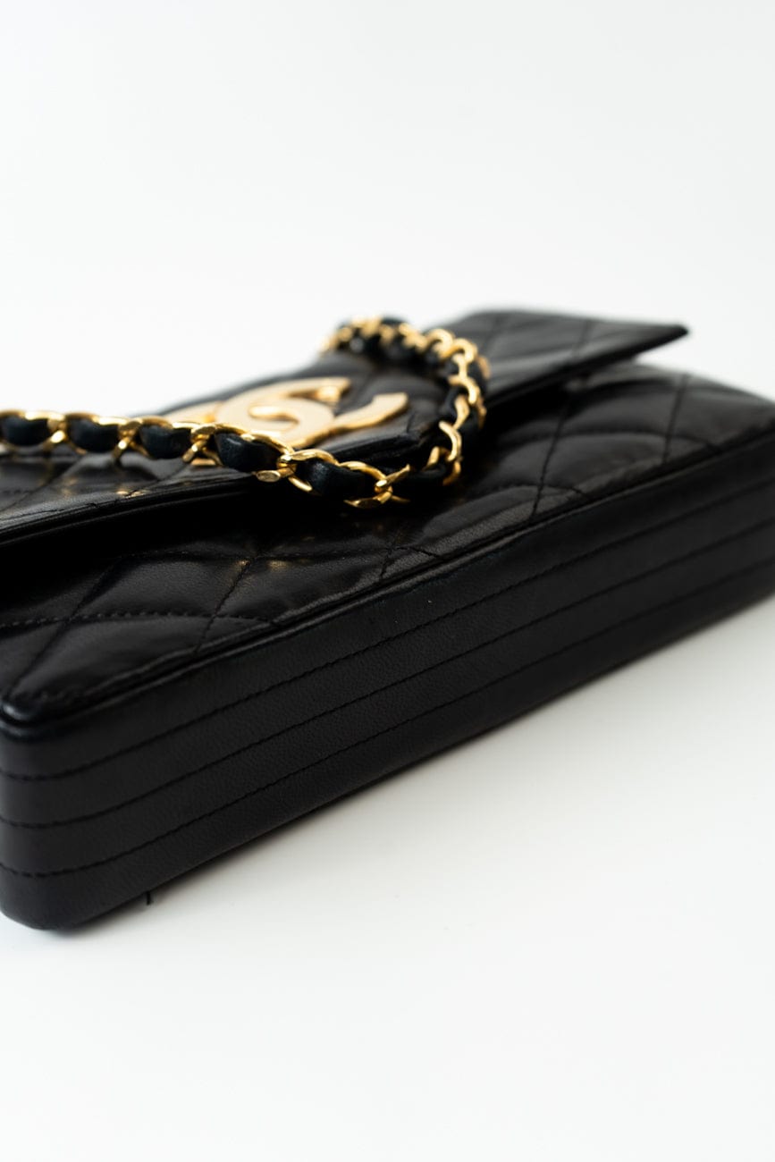 Chanel Vintage Black Lambskin Quilted Beak Tip Single Flap Bag