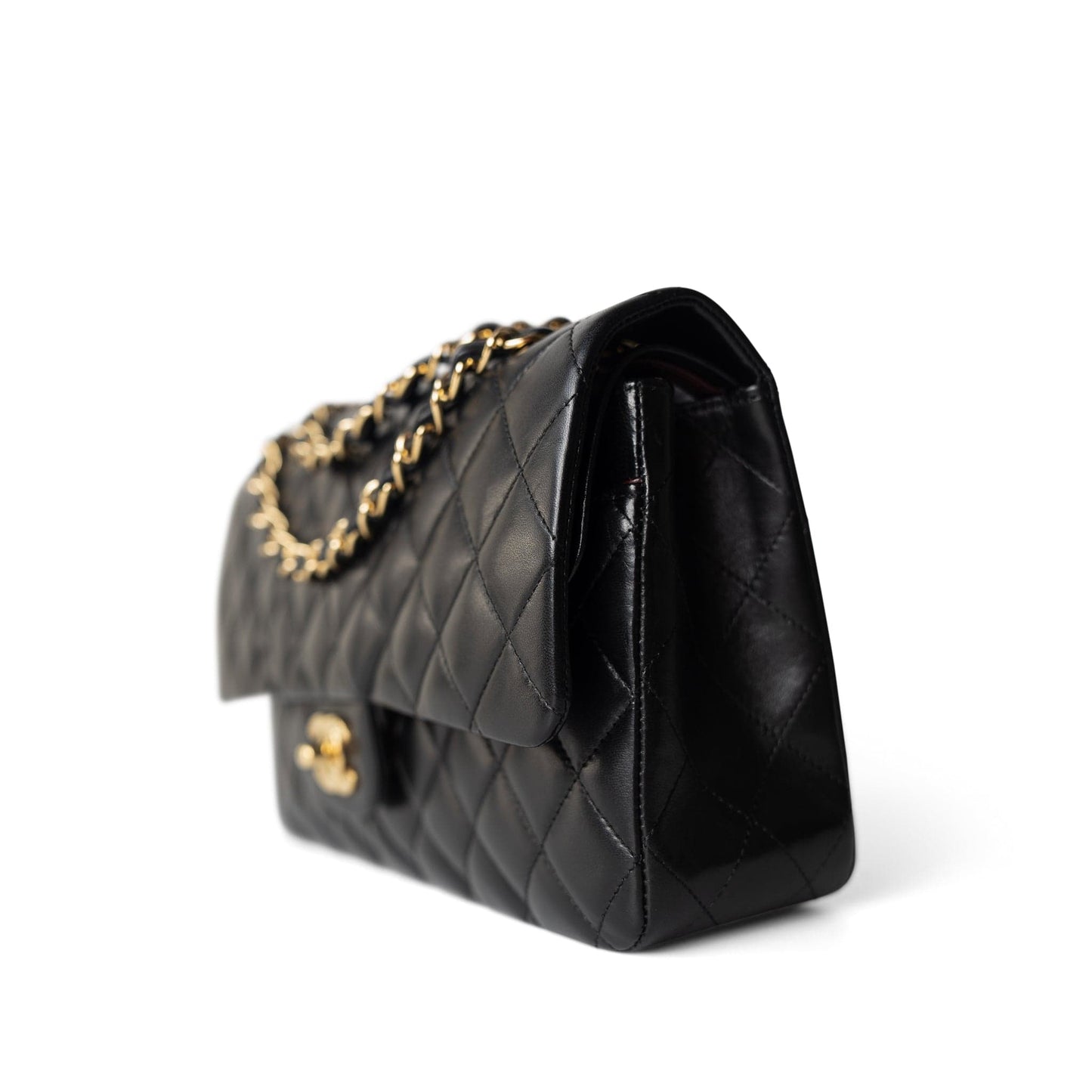 Vintage Black Lambskin Quilted Classic Flap Medium Gold Hardware