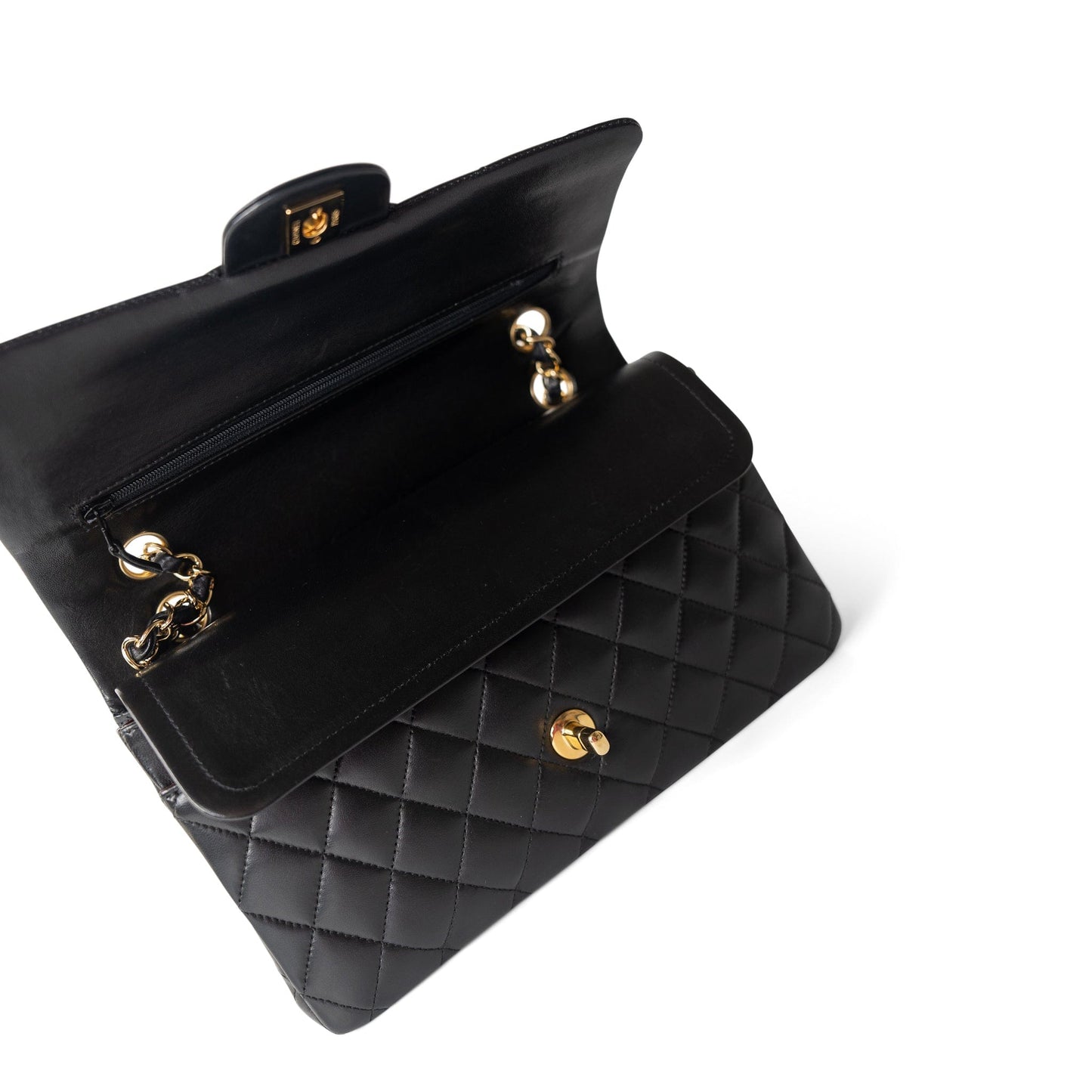 Vintage Black Lambskin Quilted Classic Flap Medium Gold Hardware