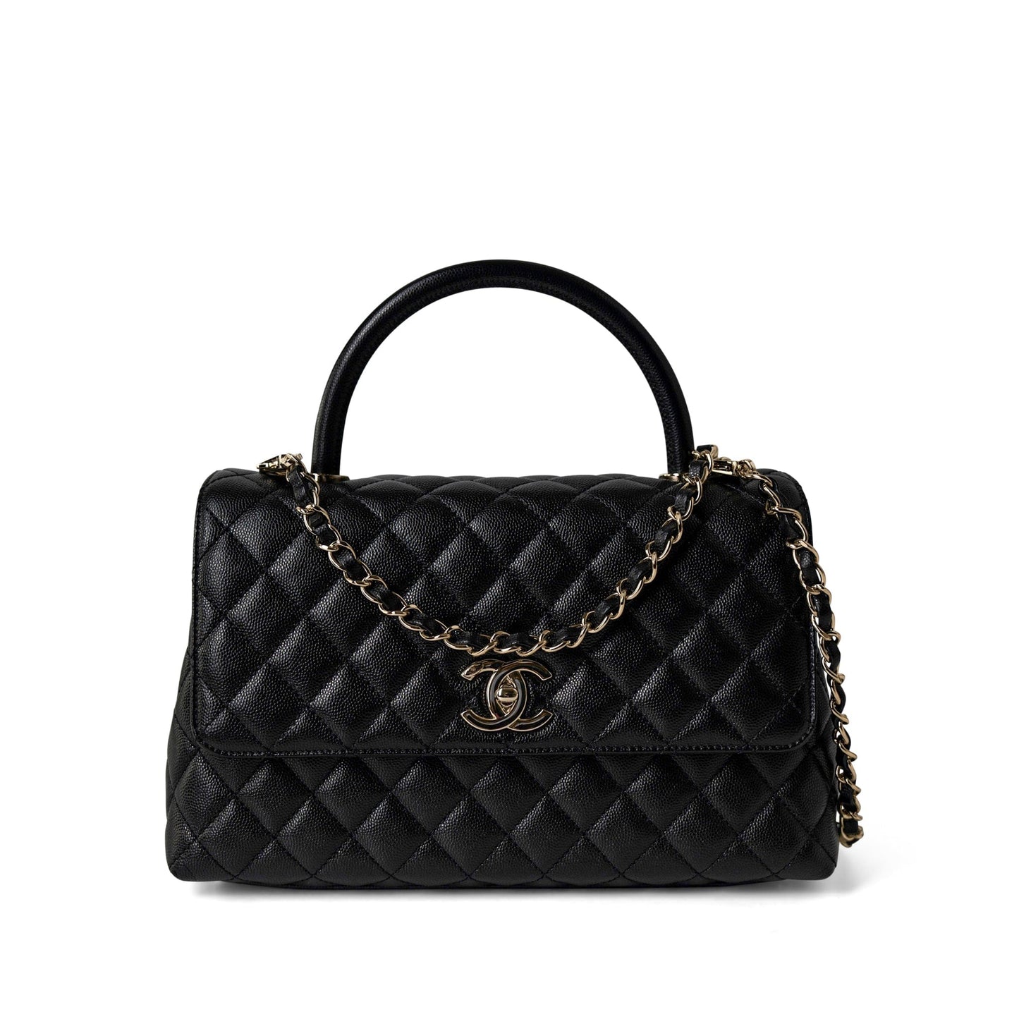 Black Caviar Quilted Coco Handle Medium Light Gold Hardware